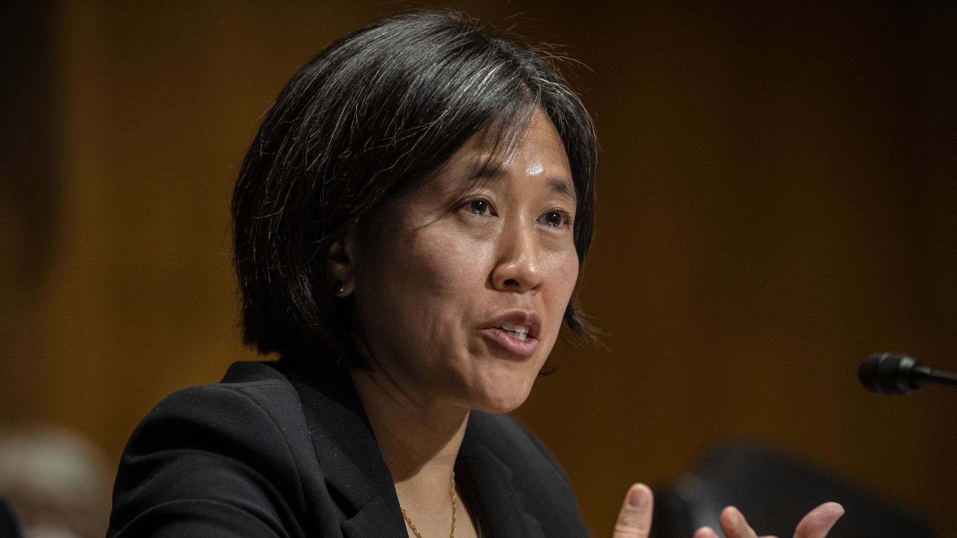 Katherine Tai before the Senate Finance Committee during a confirmation hearing in February.