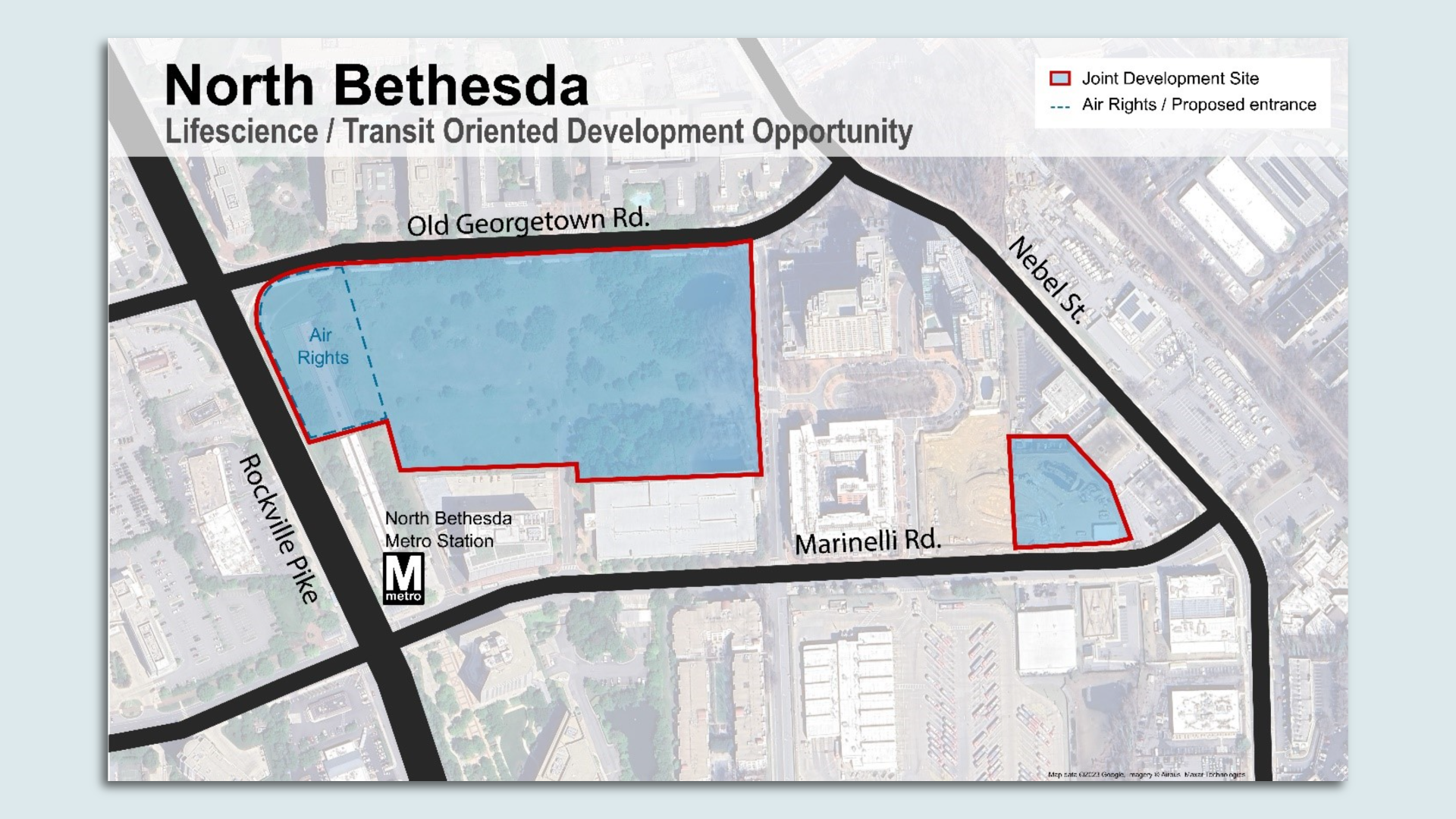 A map showing the development site at Rockville Pike and Old Georgetown Road