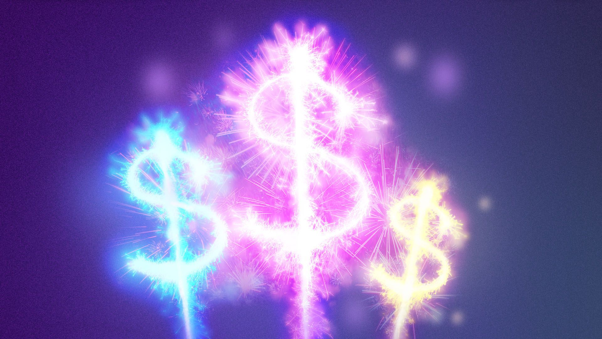 Illustration of fireworks in the shape of dollar signs