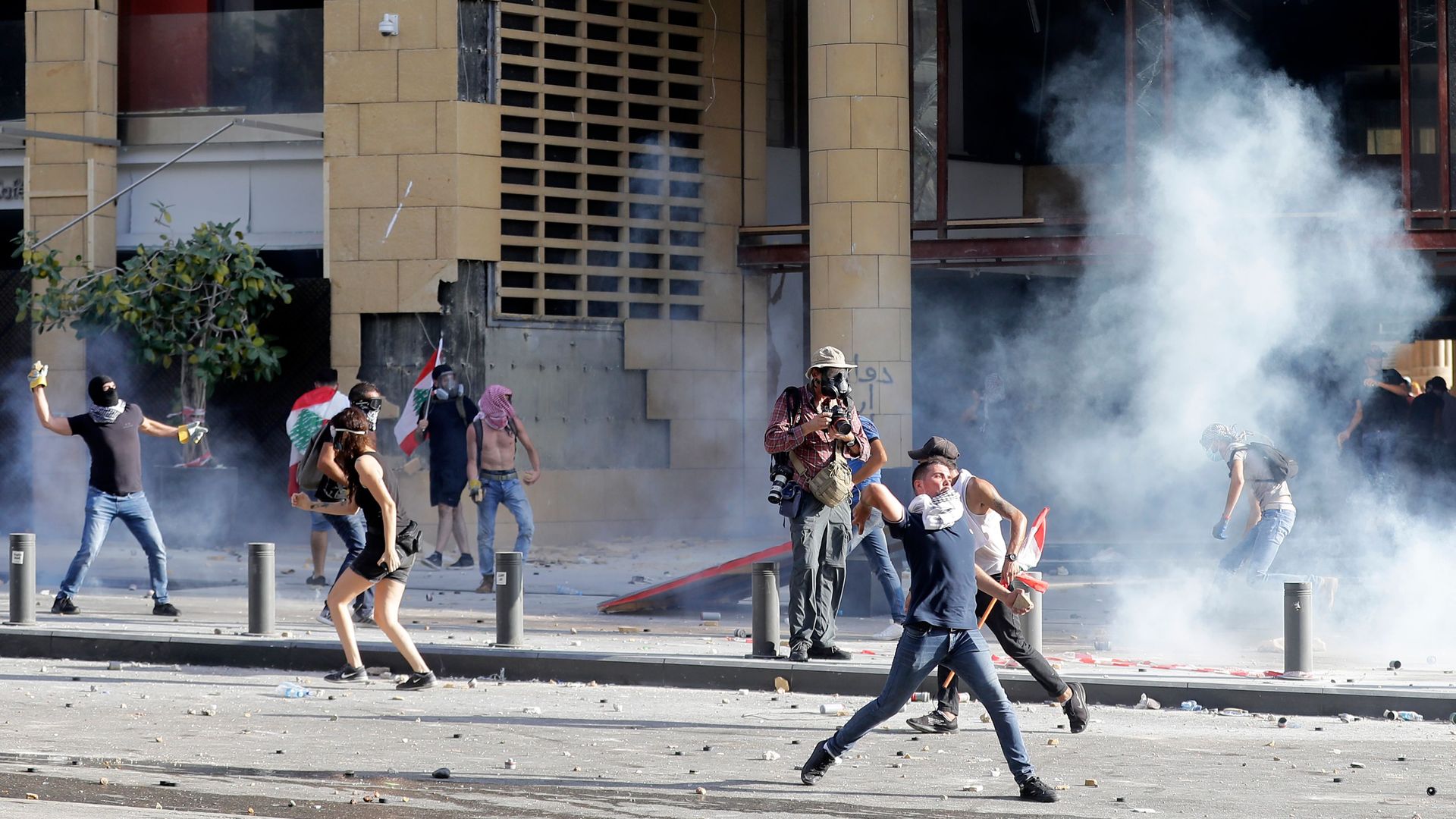 Protesters clashing with security forces in Beirut on Aug. 8.