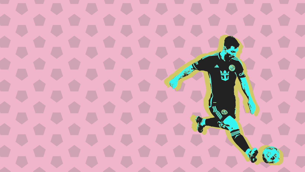 Animated photo illustration of Lionel Messi kicking a soccer ball. 