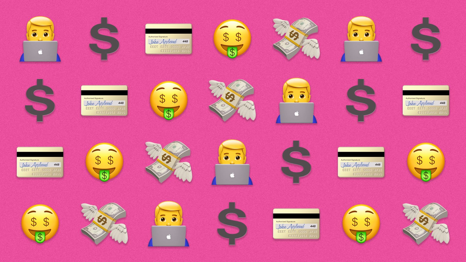 Repeating pattern of fintech-related emojis.