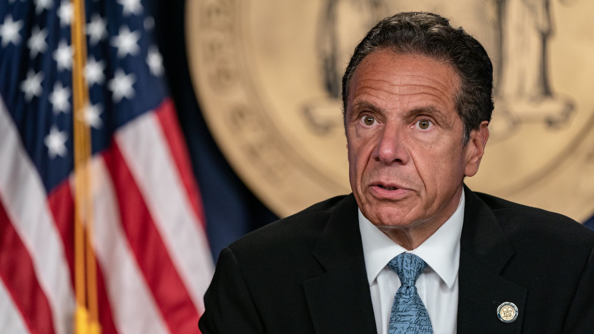 New York Gov. Andrew Cuomo speaks during the daily media briefing at the Office of the Governor of the State of New York on July 23
