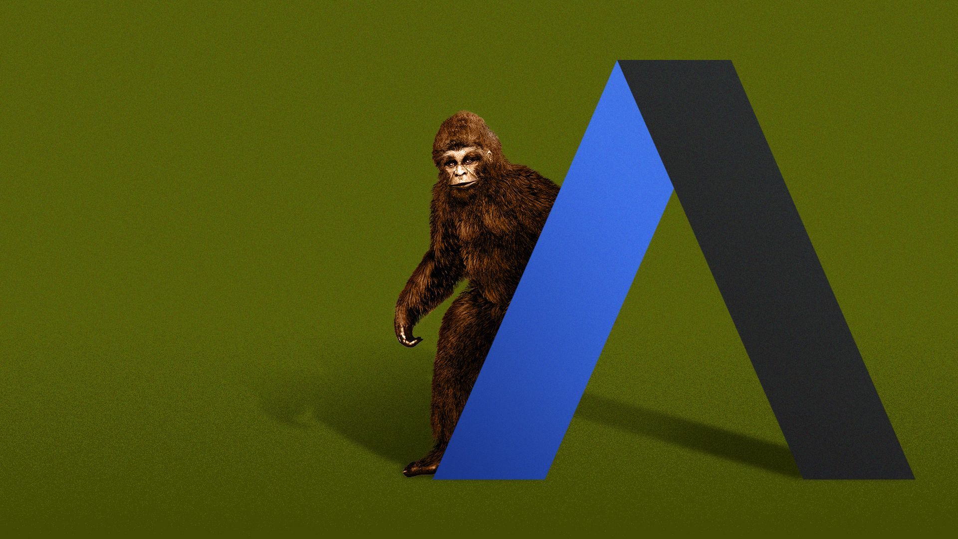 Illustration of Bigfoot peeking out from behind the Axios A logol