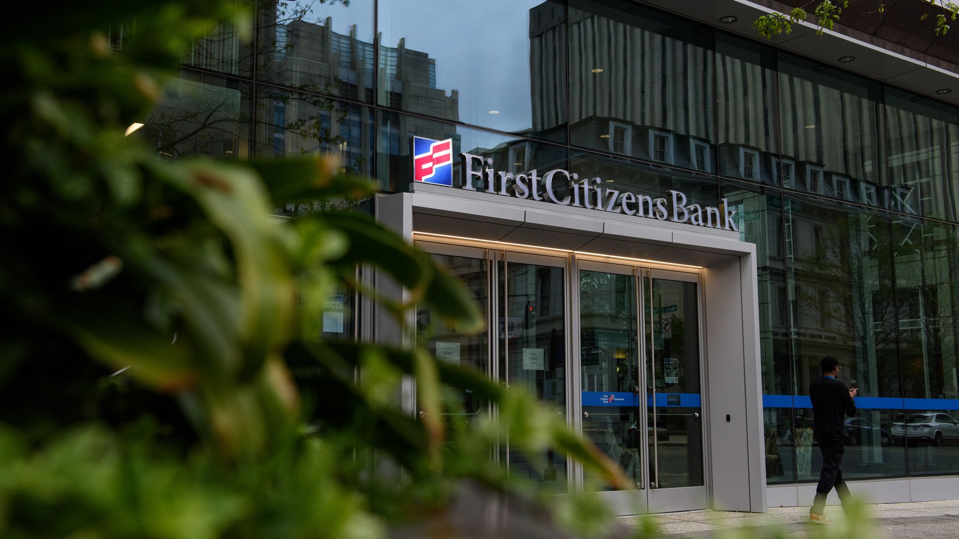 RALEIGH, NC - MARCH 27: An exterior view of a First Citizens Bank branch on March 27, 2023 in Raleigh, North Carolina. First Citizens Bank has acquired failed Silicon Valley Bank. The FDIC agreed to give Raleigh-based First Citizens a $16.5 billion discount on $72 billion in loans and a pledge to sh