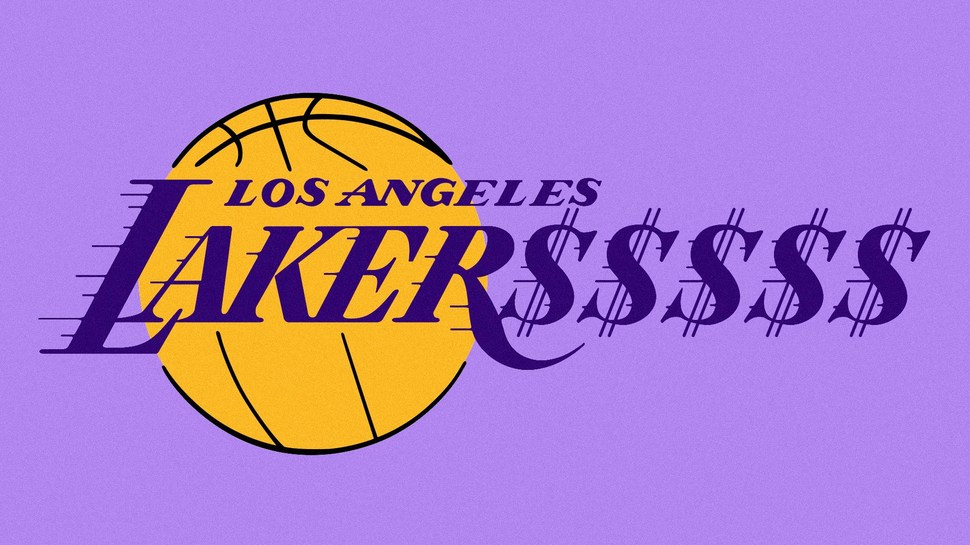 Illustration of the Los Angeles Lakers logo with multiple dollar signs in place of the "s"