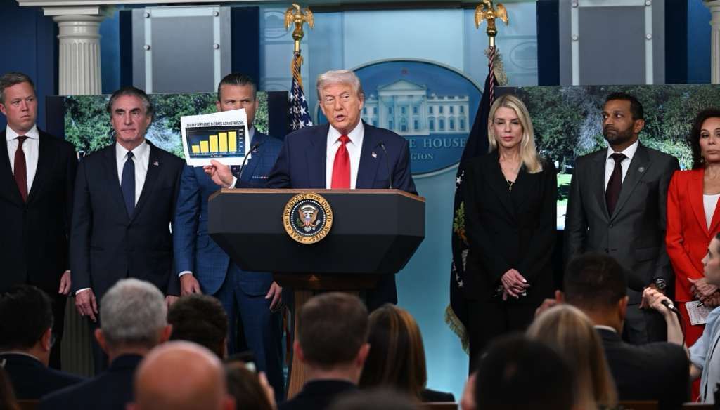 US President Donald Trump delivers a speech during a press conference at White House in Washington DC, United States on August 11, 2025.