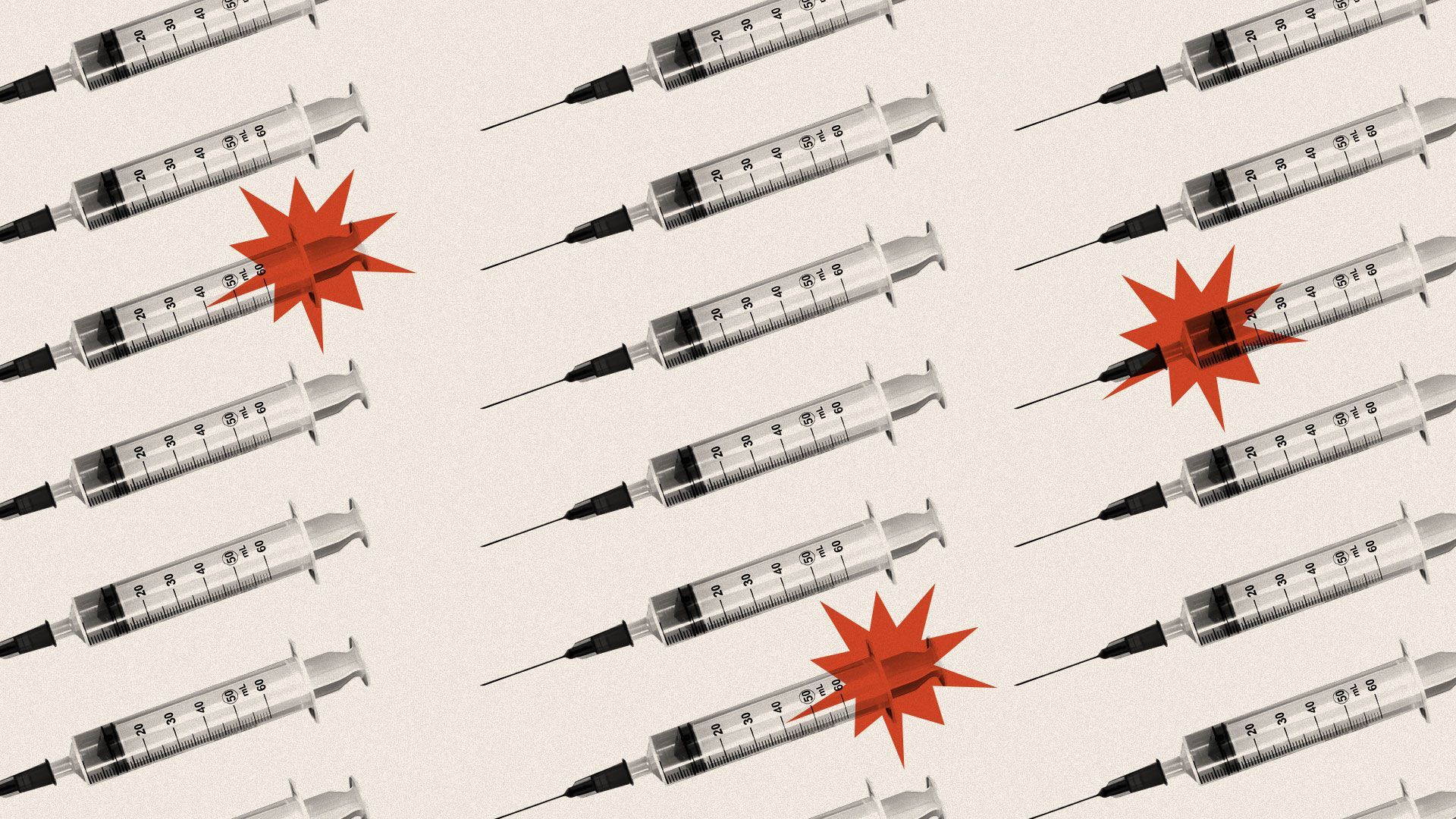 Illustration of a pattern of needles with bursts of color