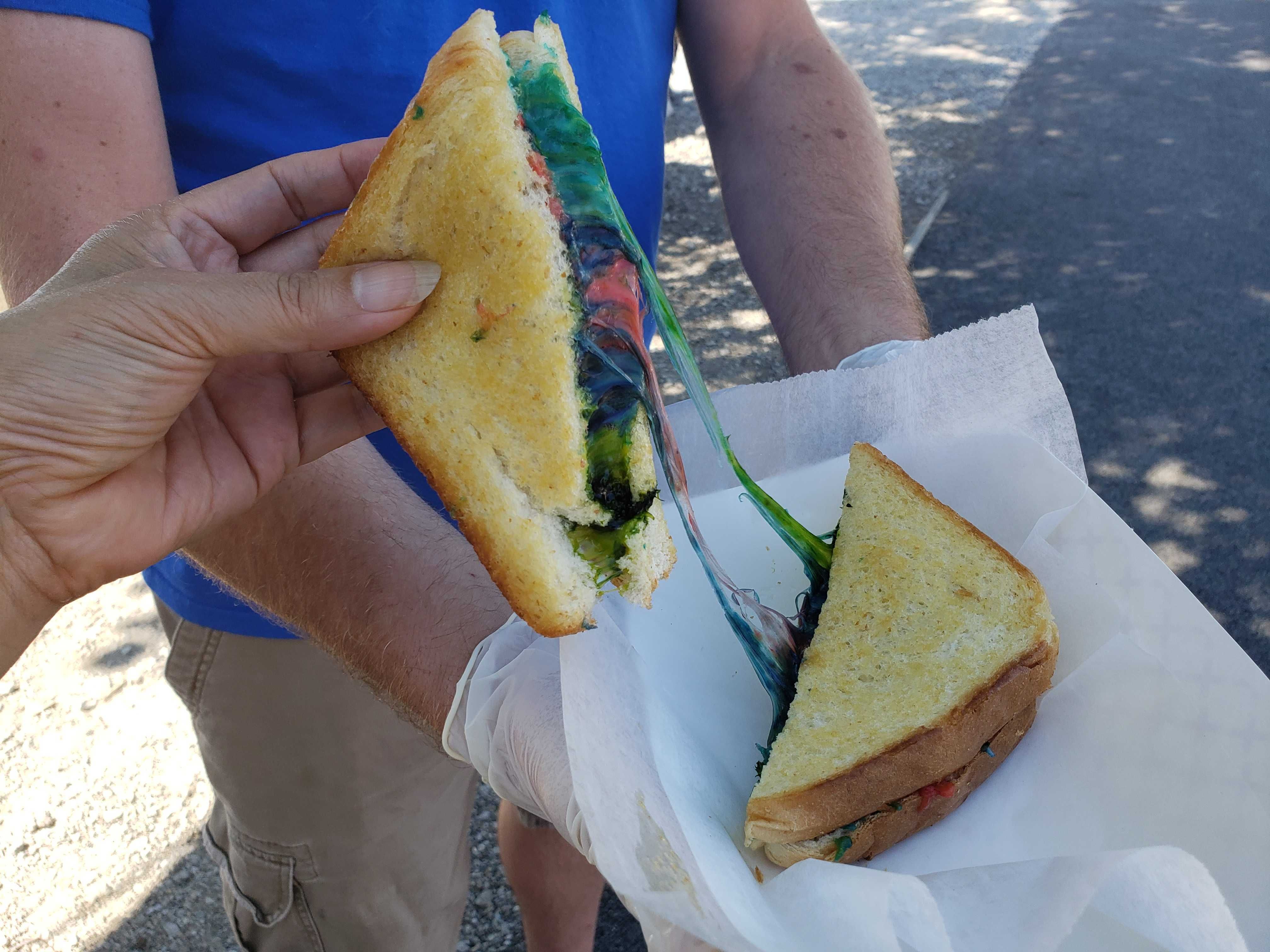 Photo of a sandwich on a napkin. 