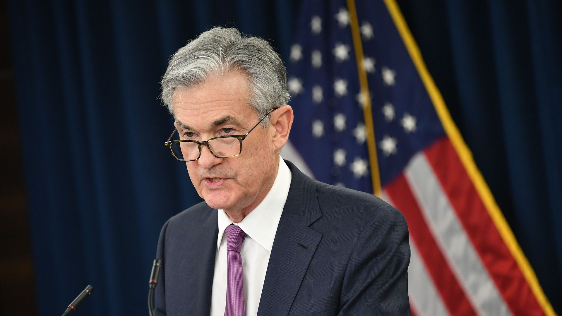 Federal Reserve Board Chair Jerome Powell speaks during a press conference 