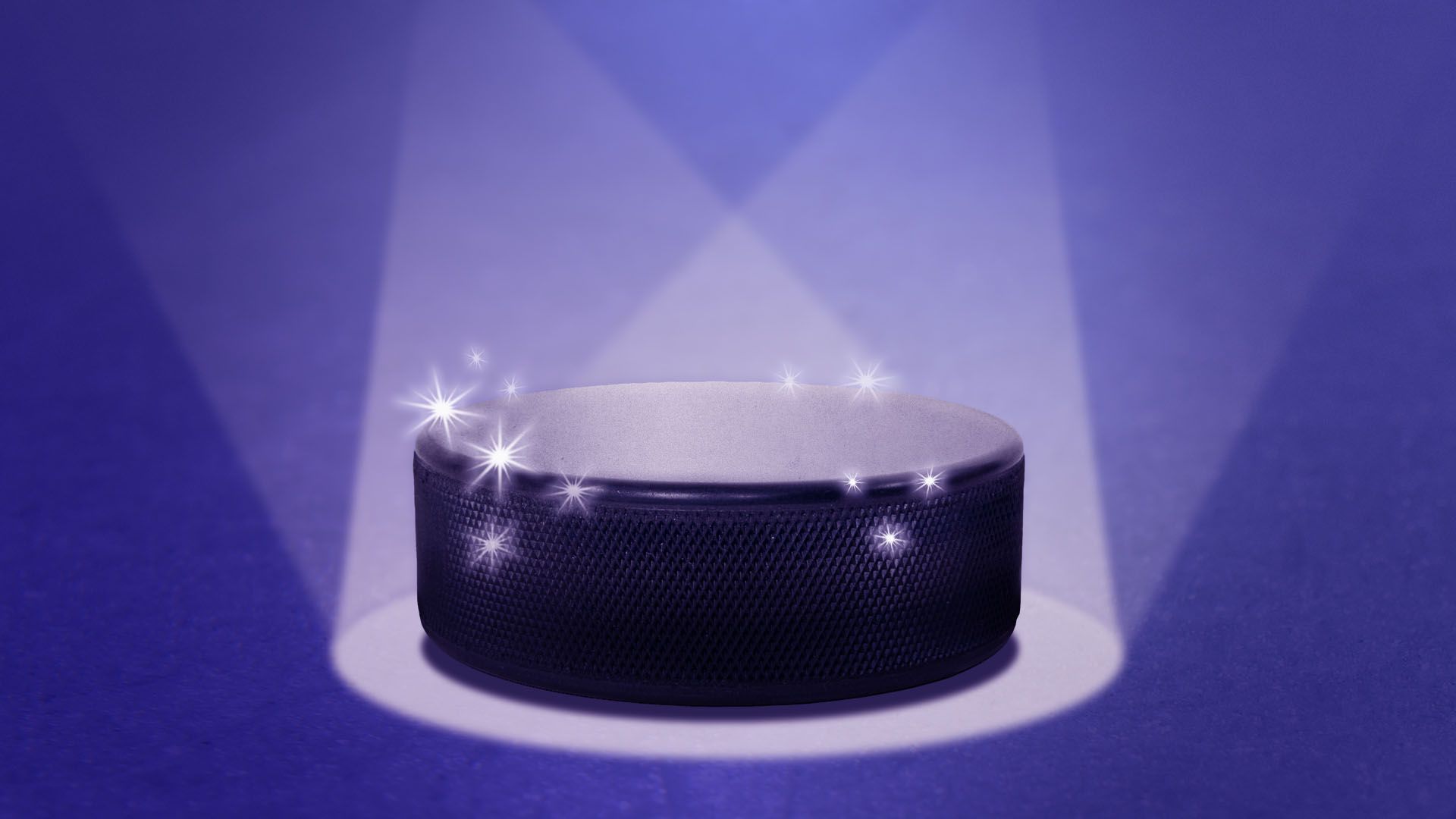 Illustration of a sparkling hockey puck under multiple lights