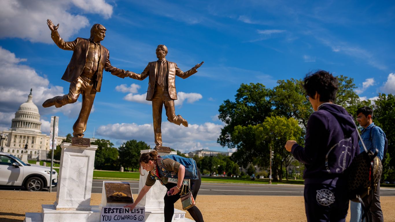Statue of Trump and Epstein holding hands is back on D.C.'s National Mall