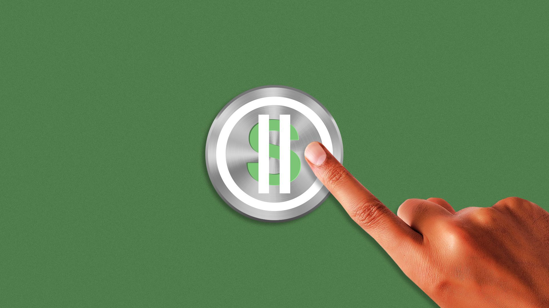 Illustration of a pause button with an S in the background, creating a dollar bill sign.