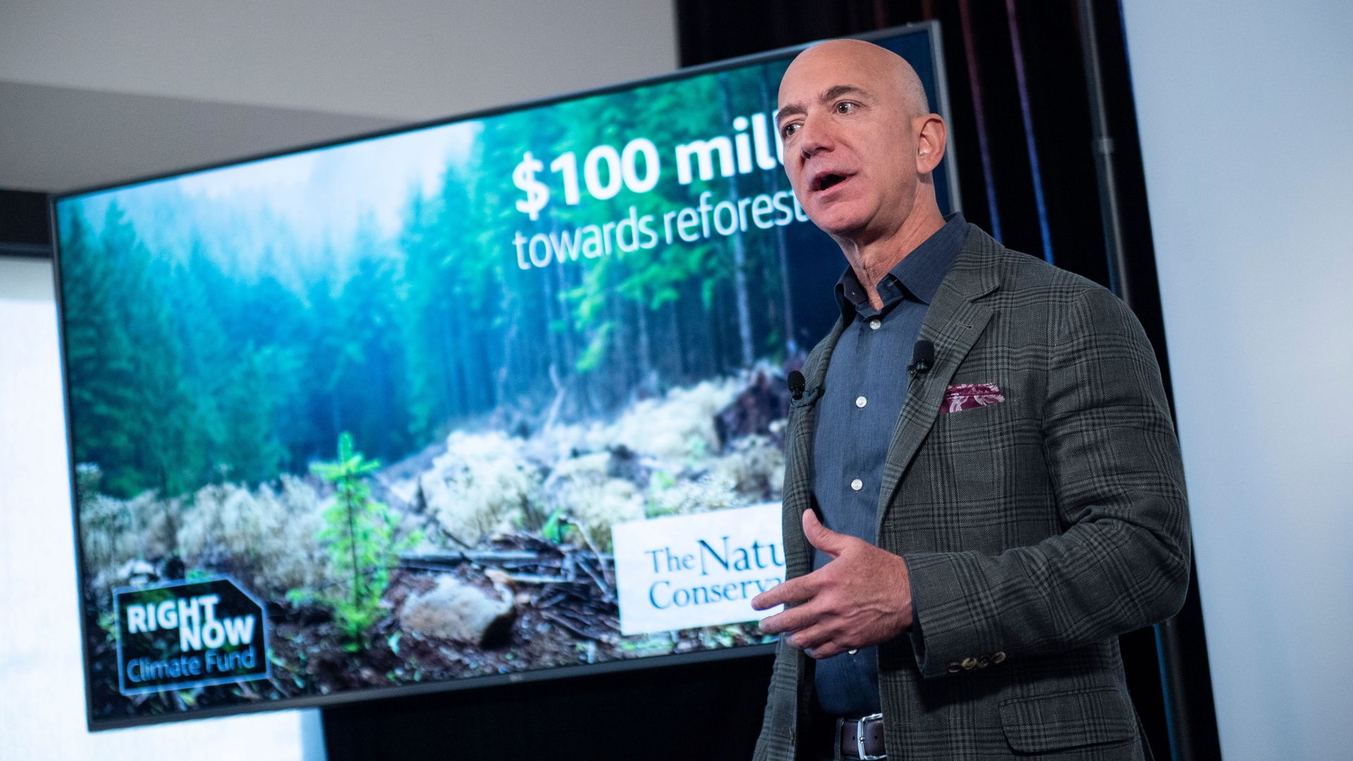  Amazon Founder and CEO Jeff Bezos speaks to the media on the company's sustainability efforts