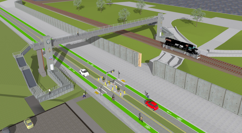 Image shows a rendering of a bridge over Hayne Boulevard.