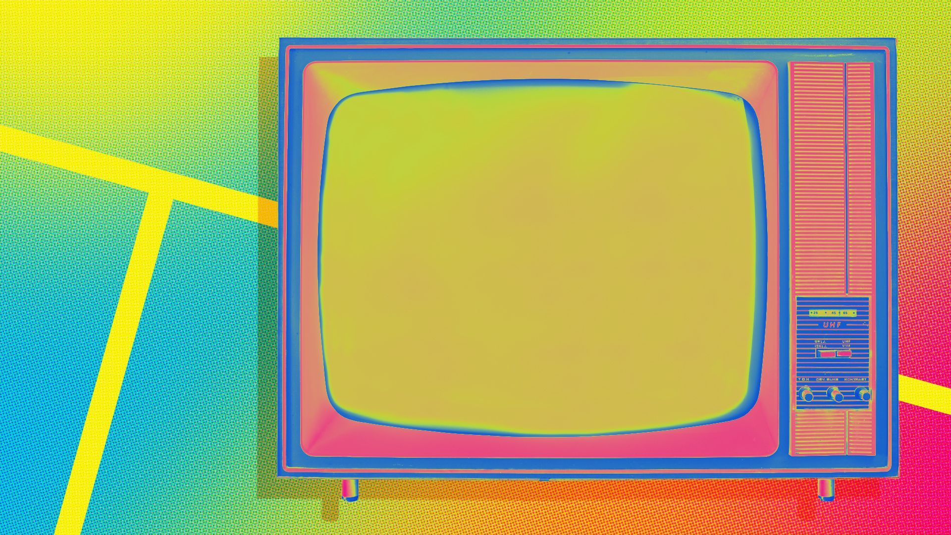 Illustration of a television surrounded by lines and bright colors.