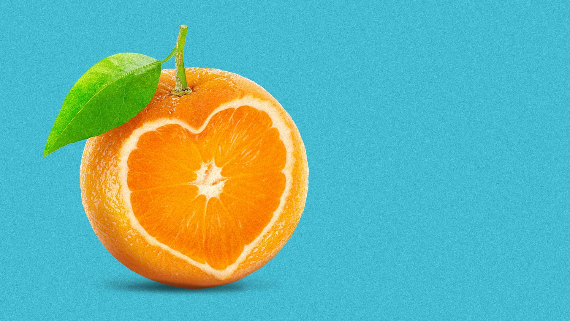 Illustration of an orange with a heart-shaped slice.