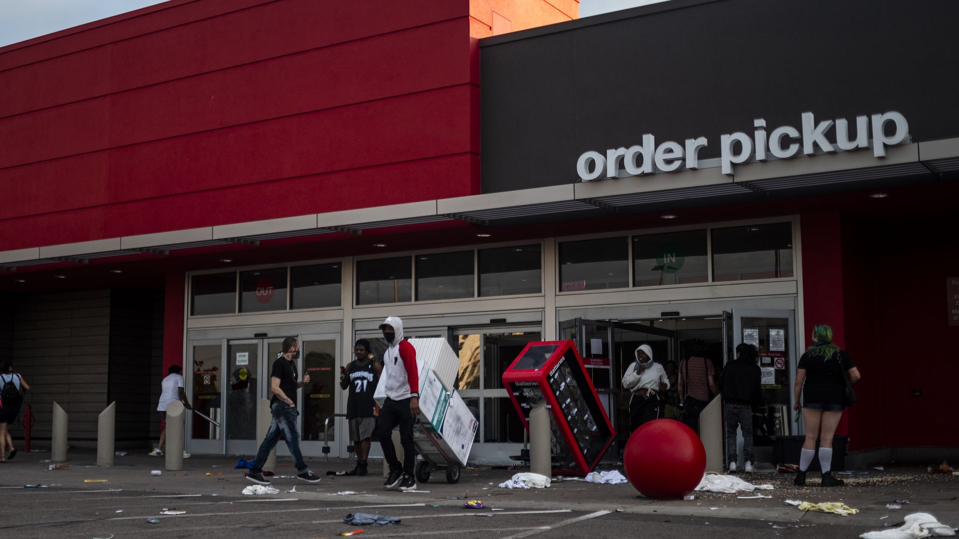 A Target storefront as protesters of George Floyd's death loot the store