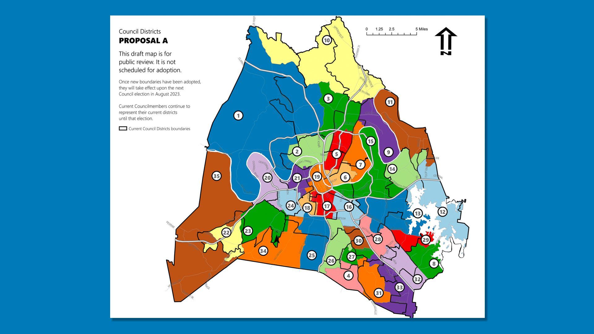 A draft map of the proposed districts of Nashville's Metro Council.