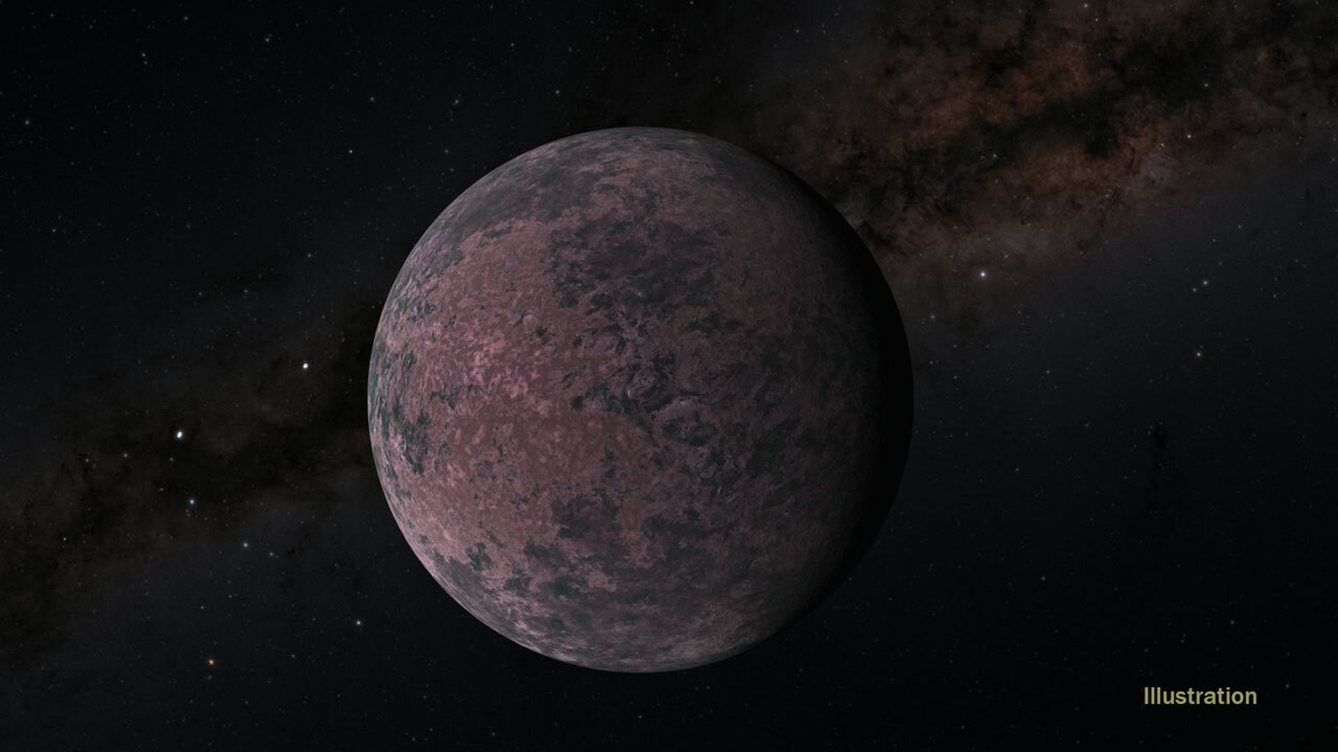 Artist's illustration of a purple-tinged planet without an atmosphere