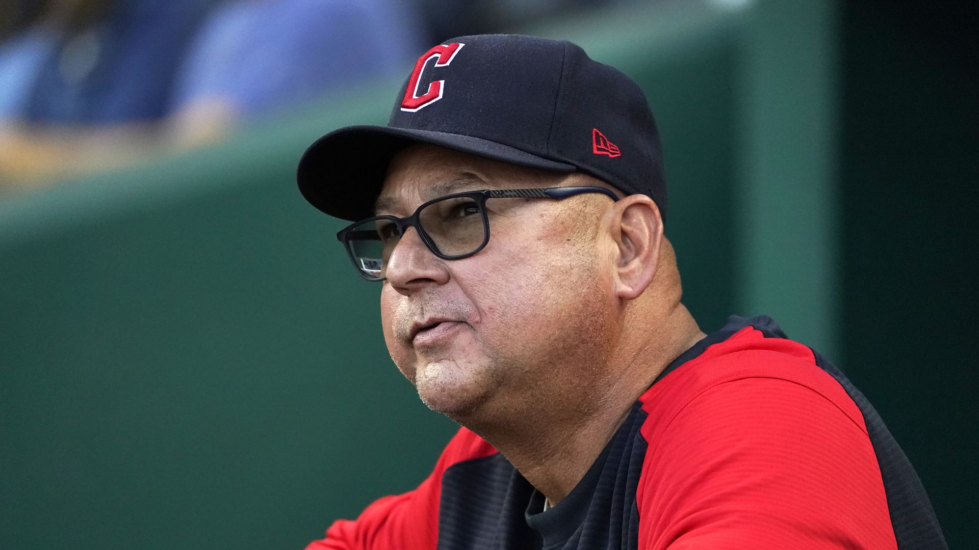 Guardians manager Terry Francona observing a game from the dugout