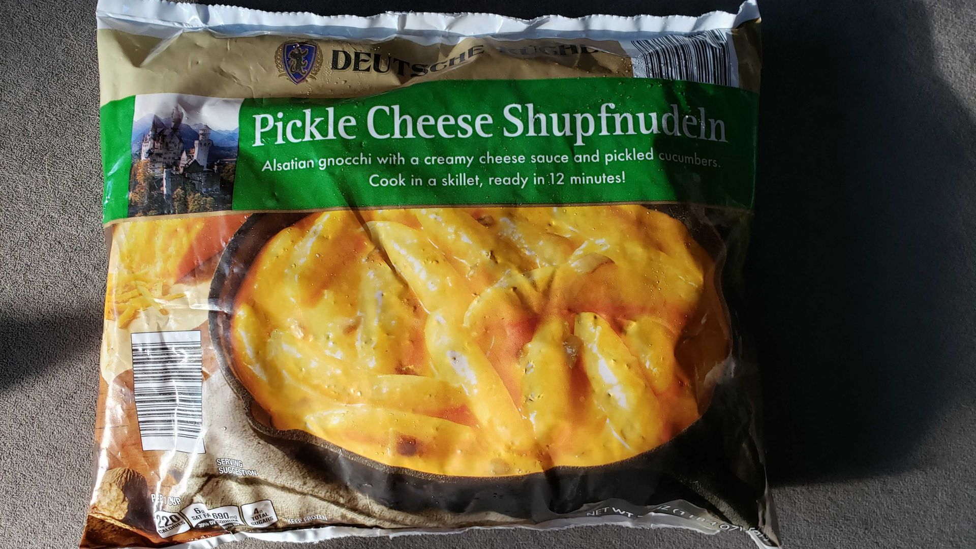 Bag of frozen cheesy noodles
