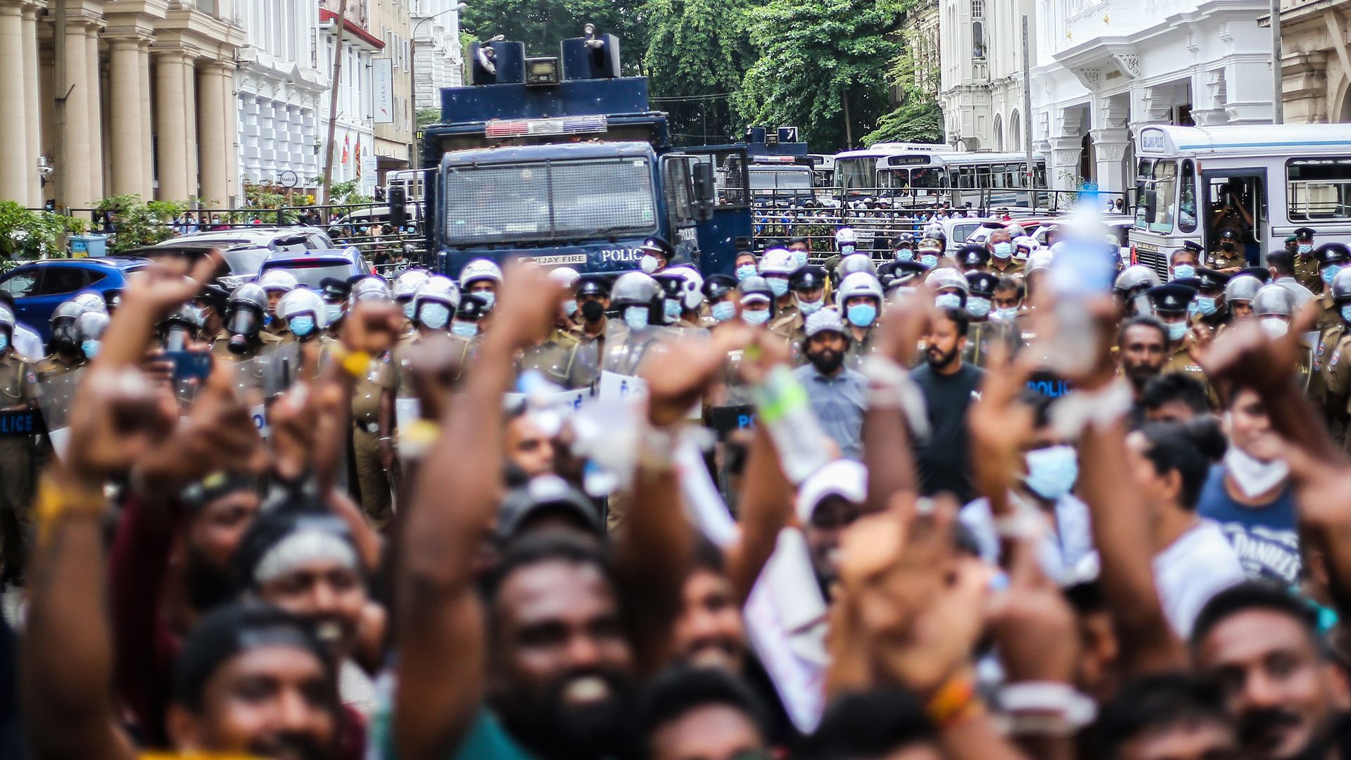 a protest near the president's house in Colombo, Sri Lanka