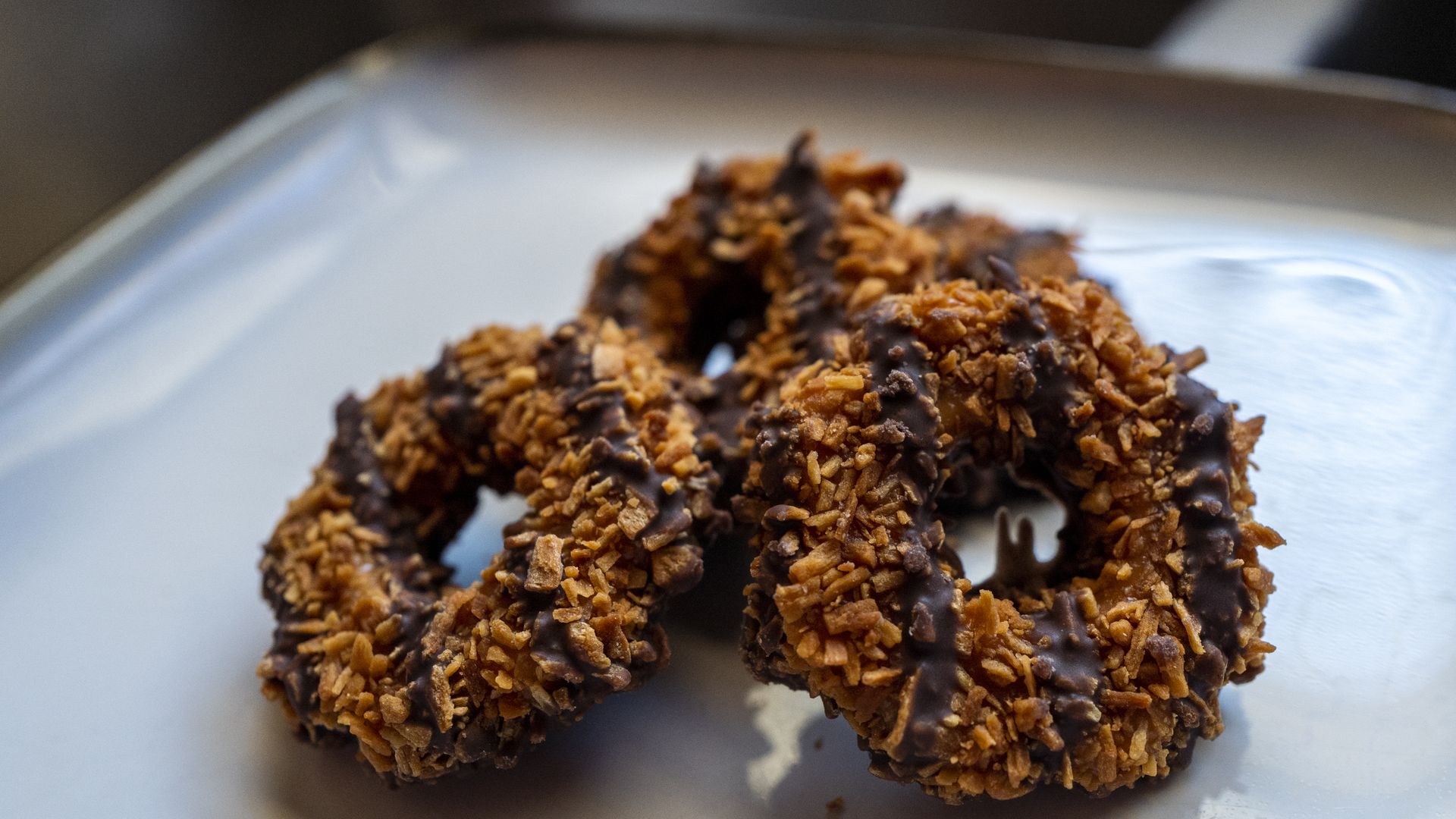 A photo of Samoas Girl Scout cookies.