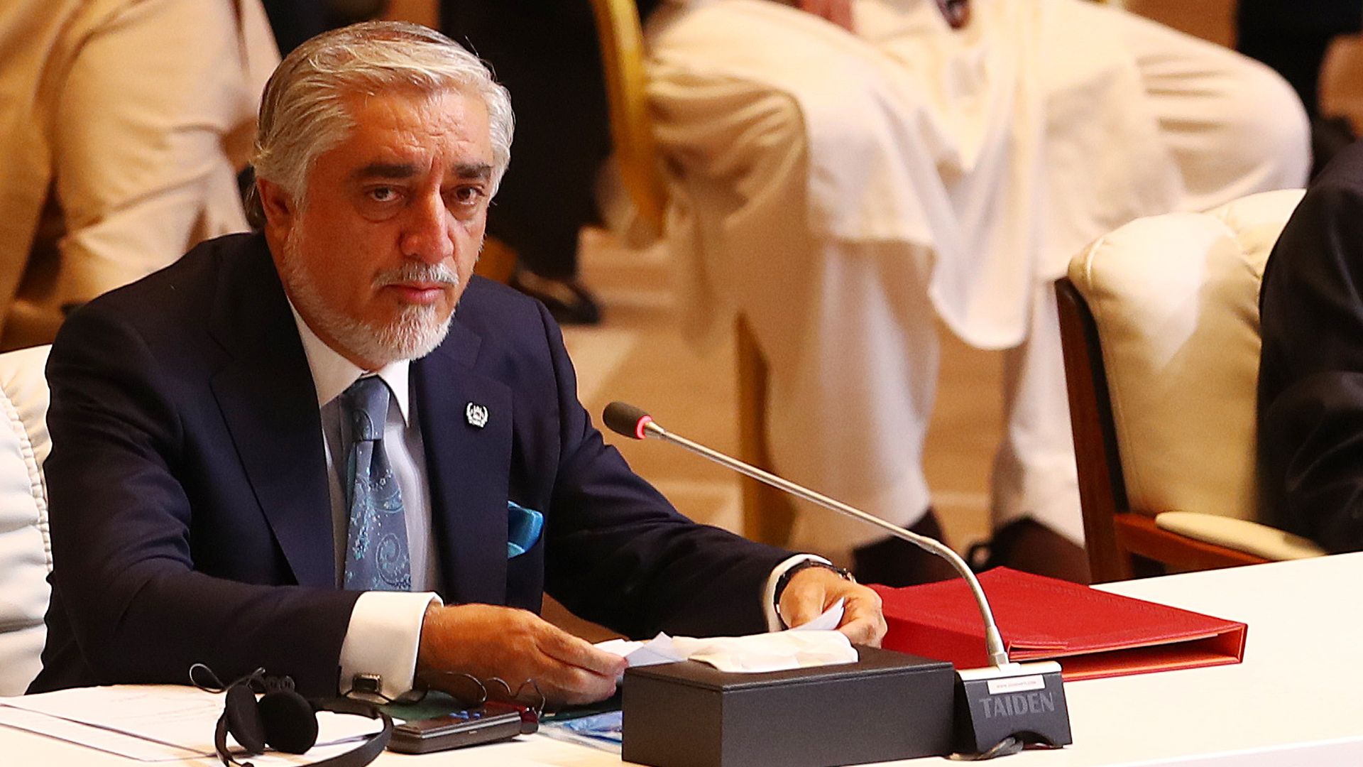 Abdullah Abdullah, the head of the Afghan government delegation at the peace talks, speaking in Doha, Qatar, on Saturday.
