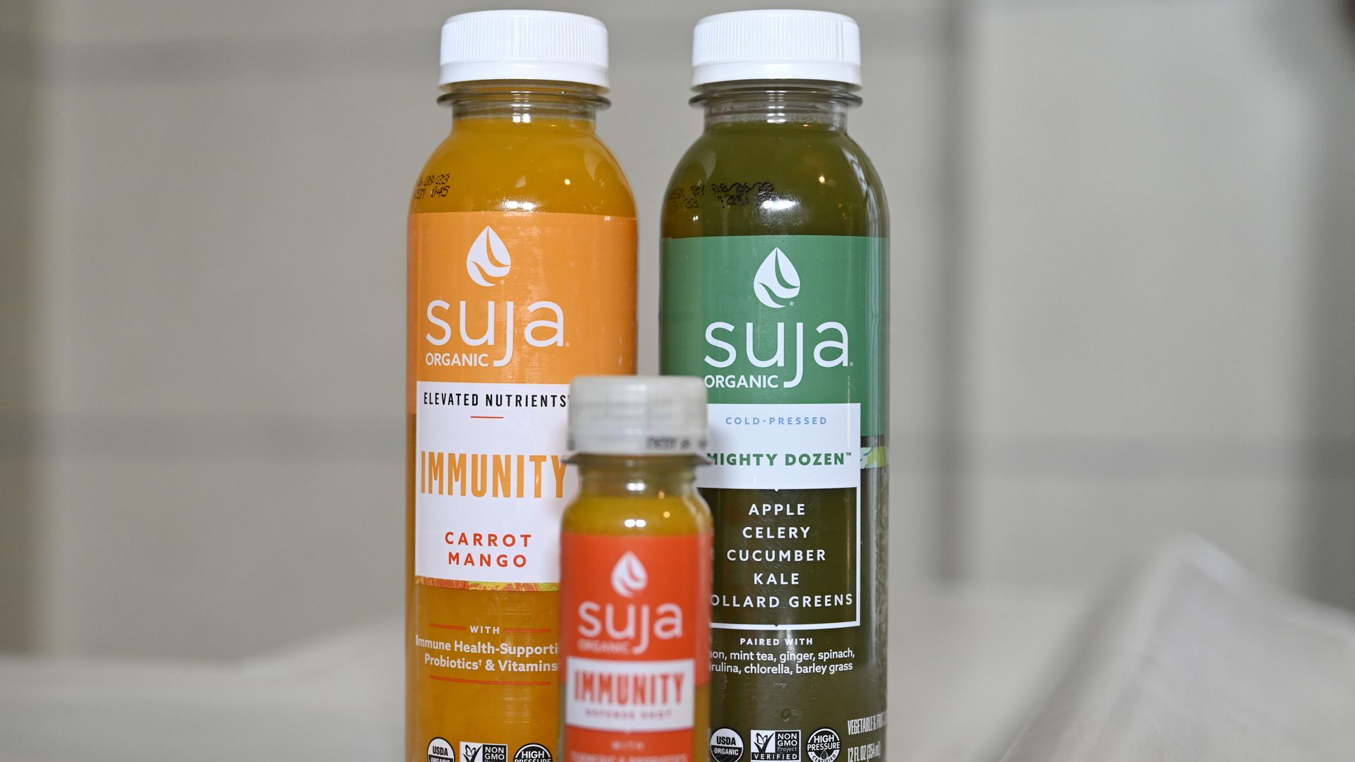 LOS ANGELES, CALIFORNIA - MARCH 16: Event Sponsor Suja products on display during Los Angeles Fashion Week Powered by Art Hearts Fashion at The Majestic Downtown on March 16, 2023 in Los Angeles, California. (Photo by Arun Nevader/Getty Images for Art Hearts Fashion)
