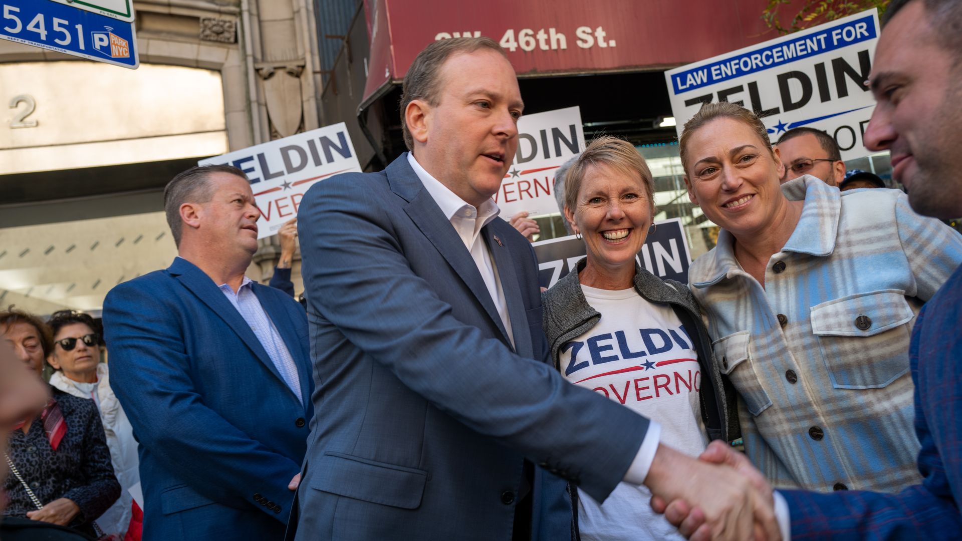 U.S. Rep. Lee Zeldin (R-NY) participates in the annual Columbus Day Parade, the largest in the country, on October 10, 2022 in New York City.