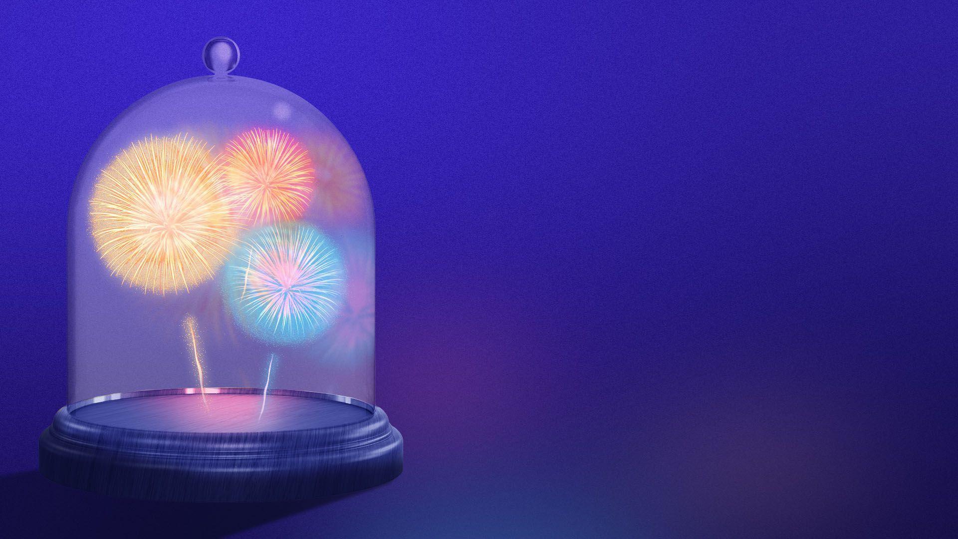 Illustration of a fireworks display under a glass bell jar