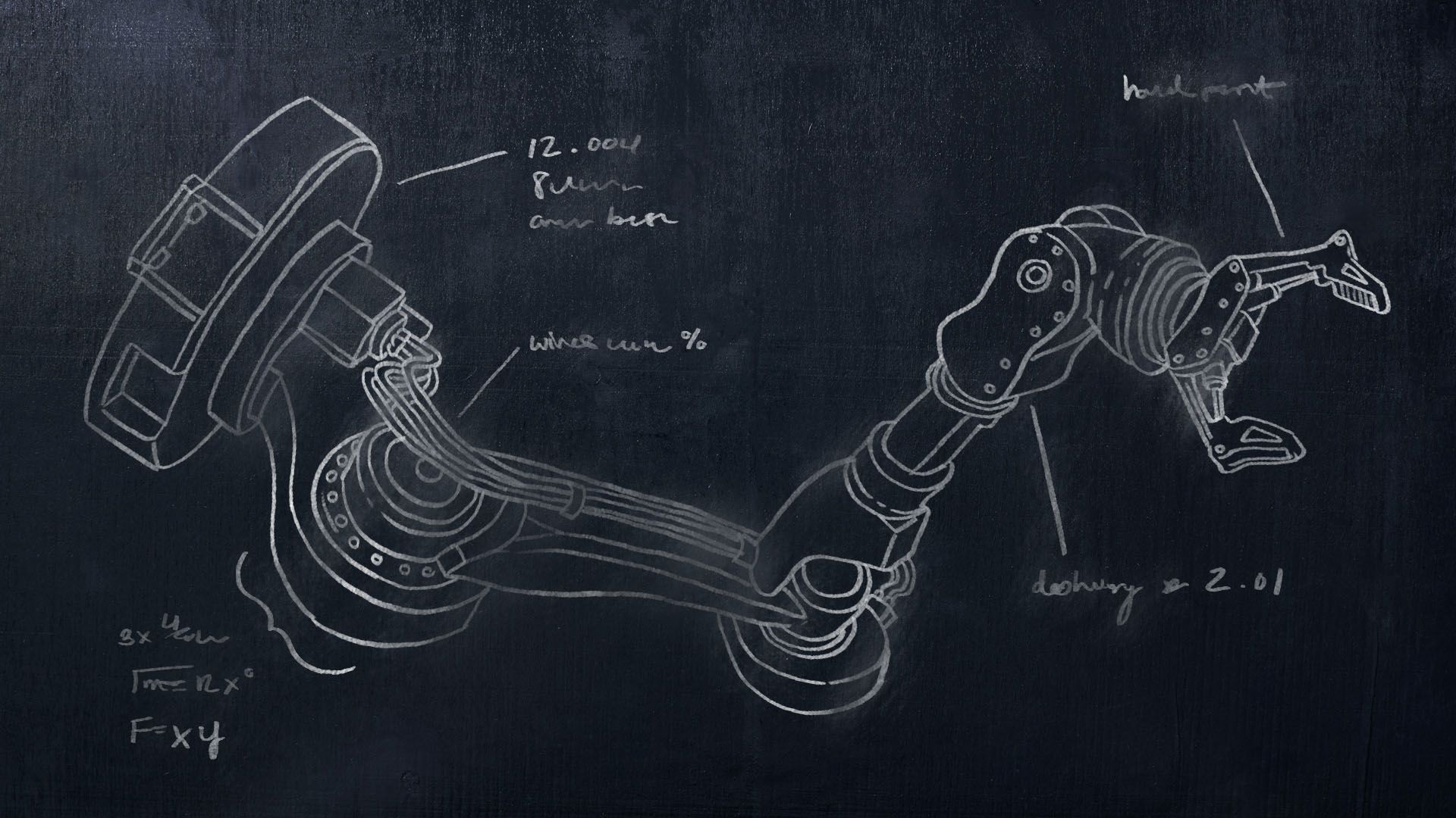 Illustration of a robot hand diagram on a chalkboard