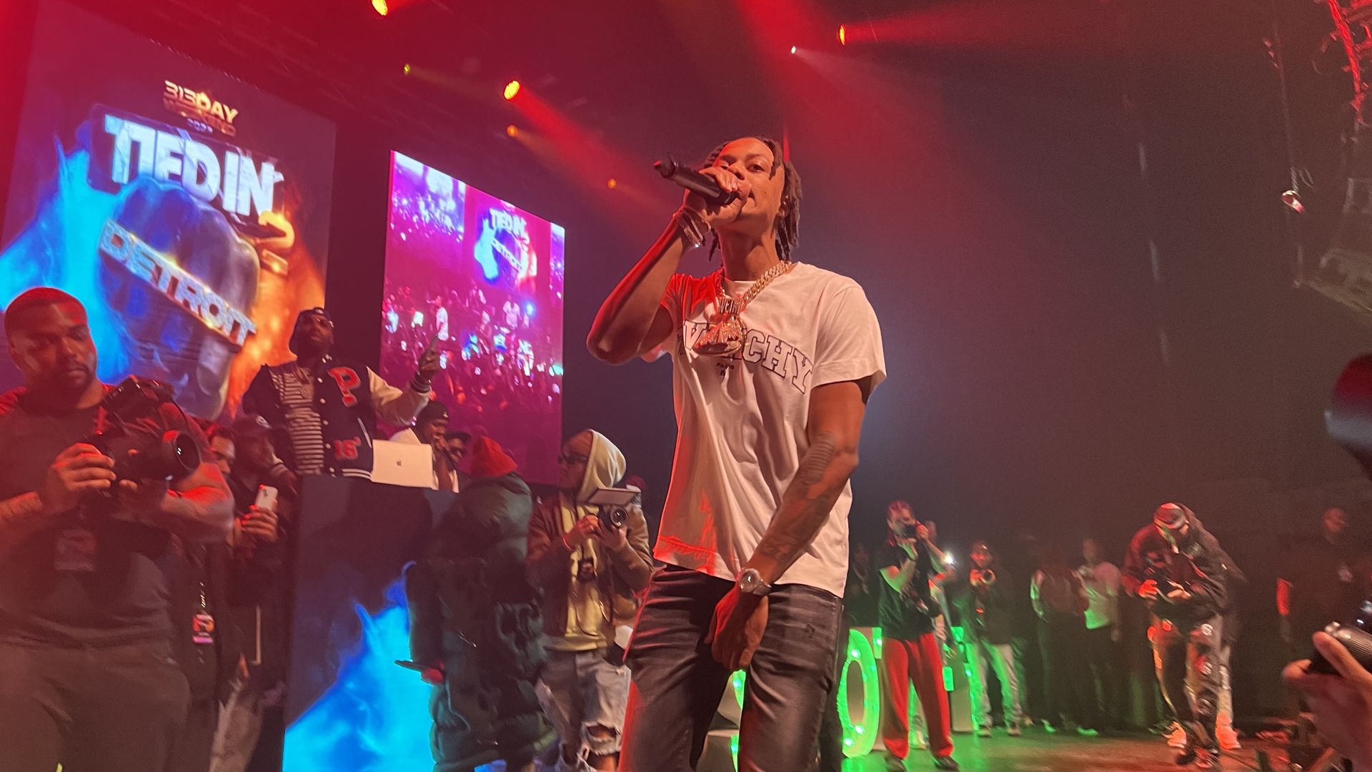 Skilla Baby performs "Tay B Style" at The Fillmore on March 13 for the 313 Day Concert. Photo: Samuel Robinson/Axios