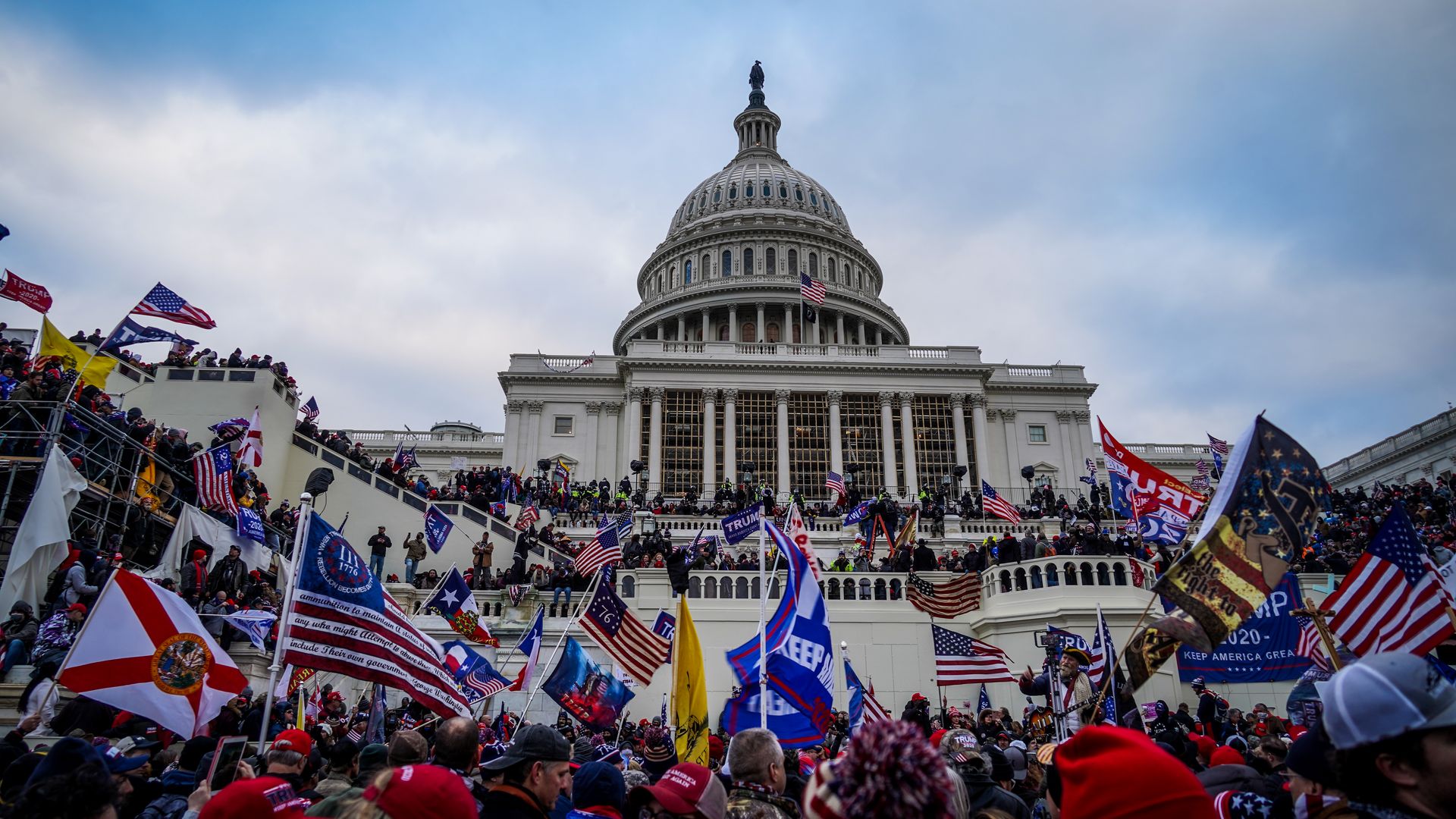 Trump supporters near the US Capitol following a &quot;Stop the Steal&quot; rally on January 06, 2021 in Washington, DC.
