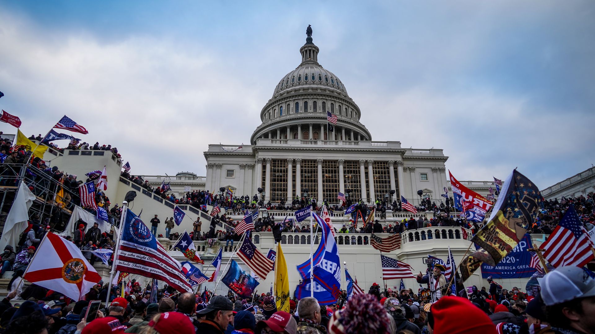 Trump supporters near the US Capitol following a "Stop the Steal" rally on January 06, 2021 in Washington, DC.