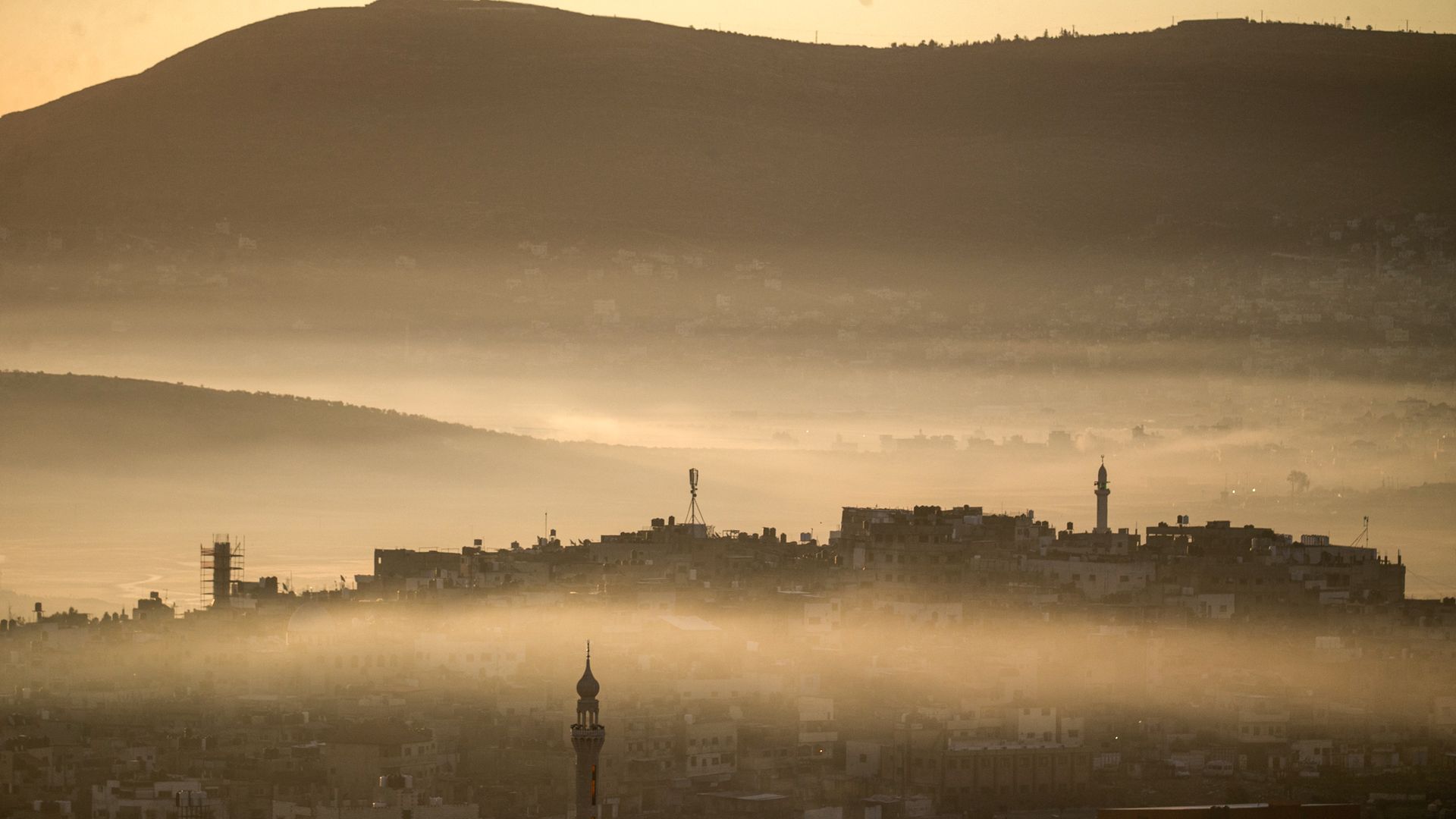 Landscape of Nablus, the West Bank, at dawn.