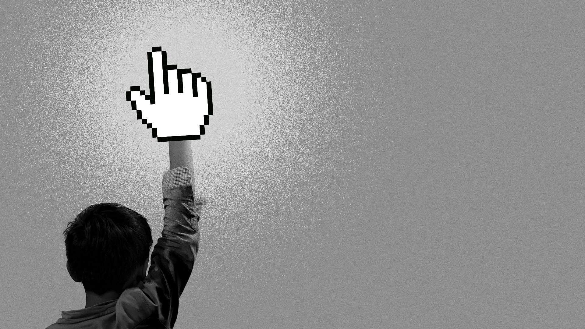 Illustration of a student raising their hand, and the hand is stylized as a hand cursor. 