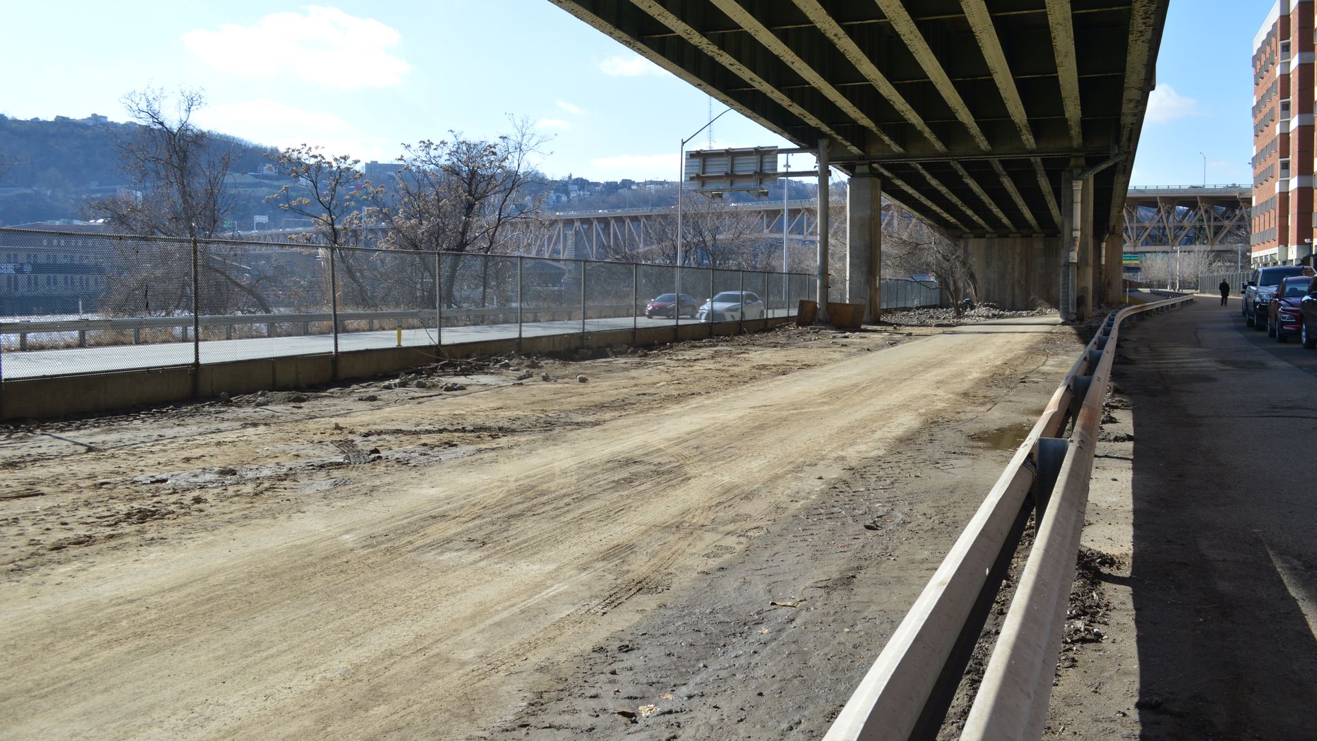 What's left of a former homeless encampment on the Eliza Furnace Trail in Downtown Pittsburgh.