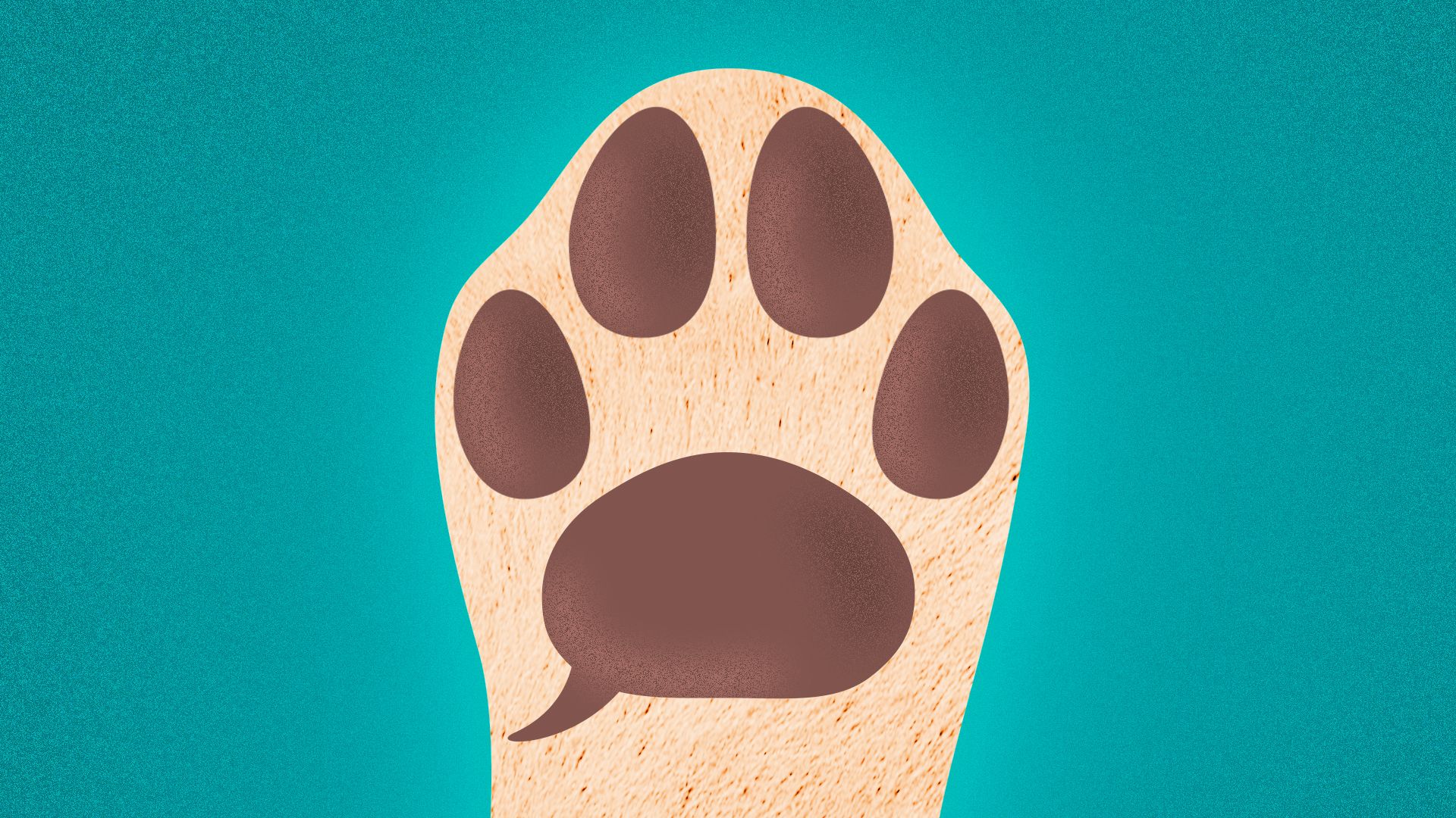 Illustration of the bottom of a dog's paw with the paw pad shaped like a speech bubble.