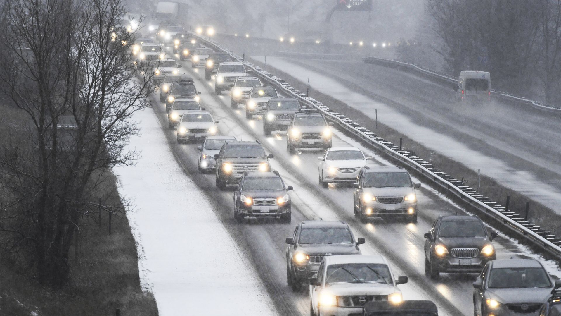 Cars are backed up on Interstate 70 in Colorado.