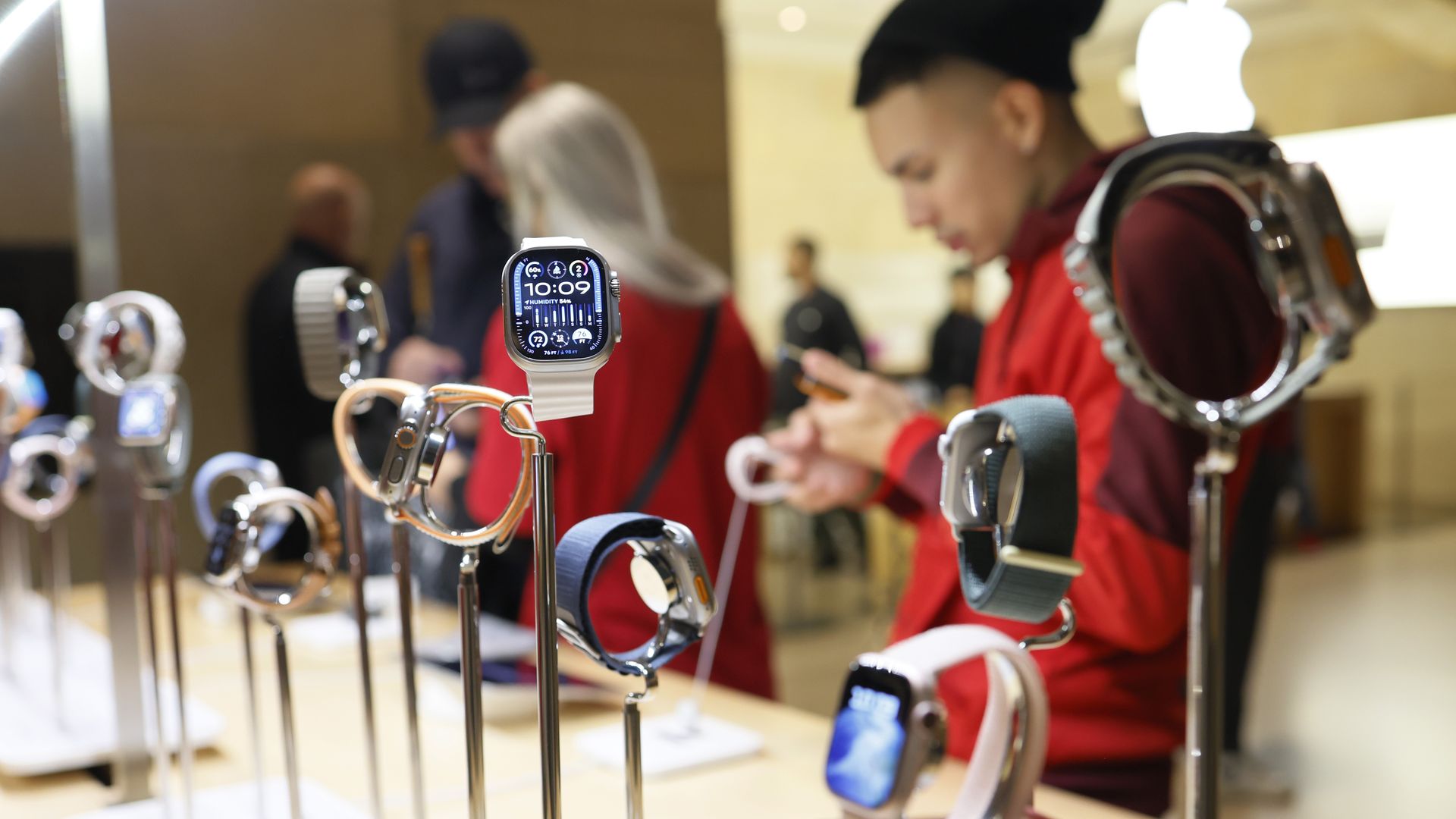 Apple watches are seen on display at the Apple Store in Grand Central Station on December 18, 2023 in New York City. 