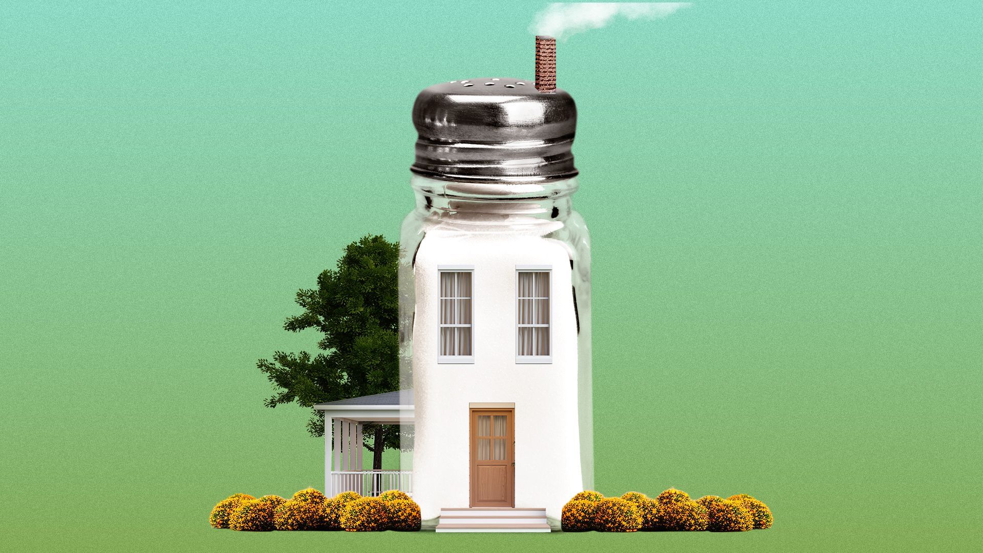 Illustration of a home made out of a giant salt shaker.