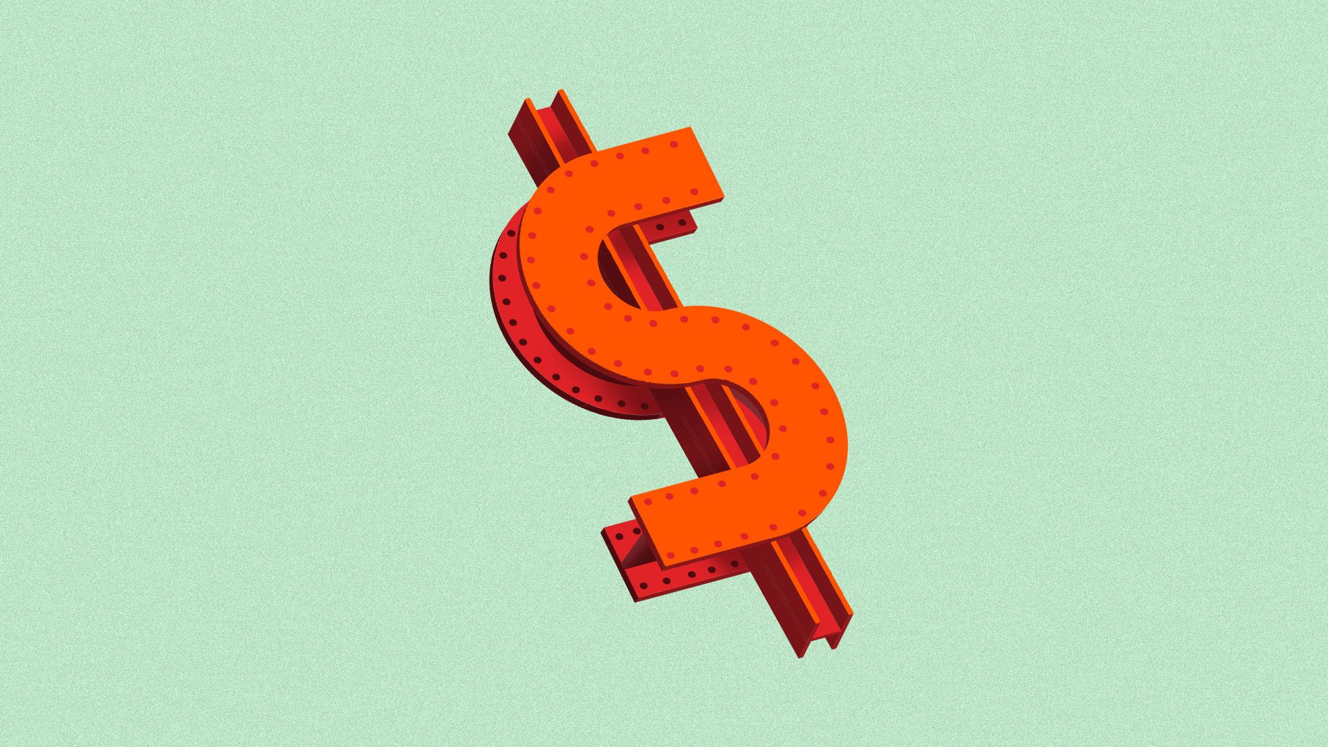 lllustration of a dollar symbol made of construction material.