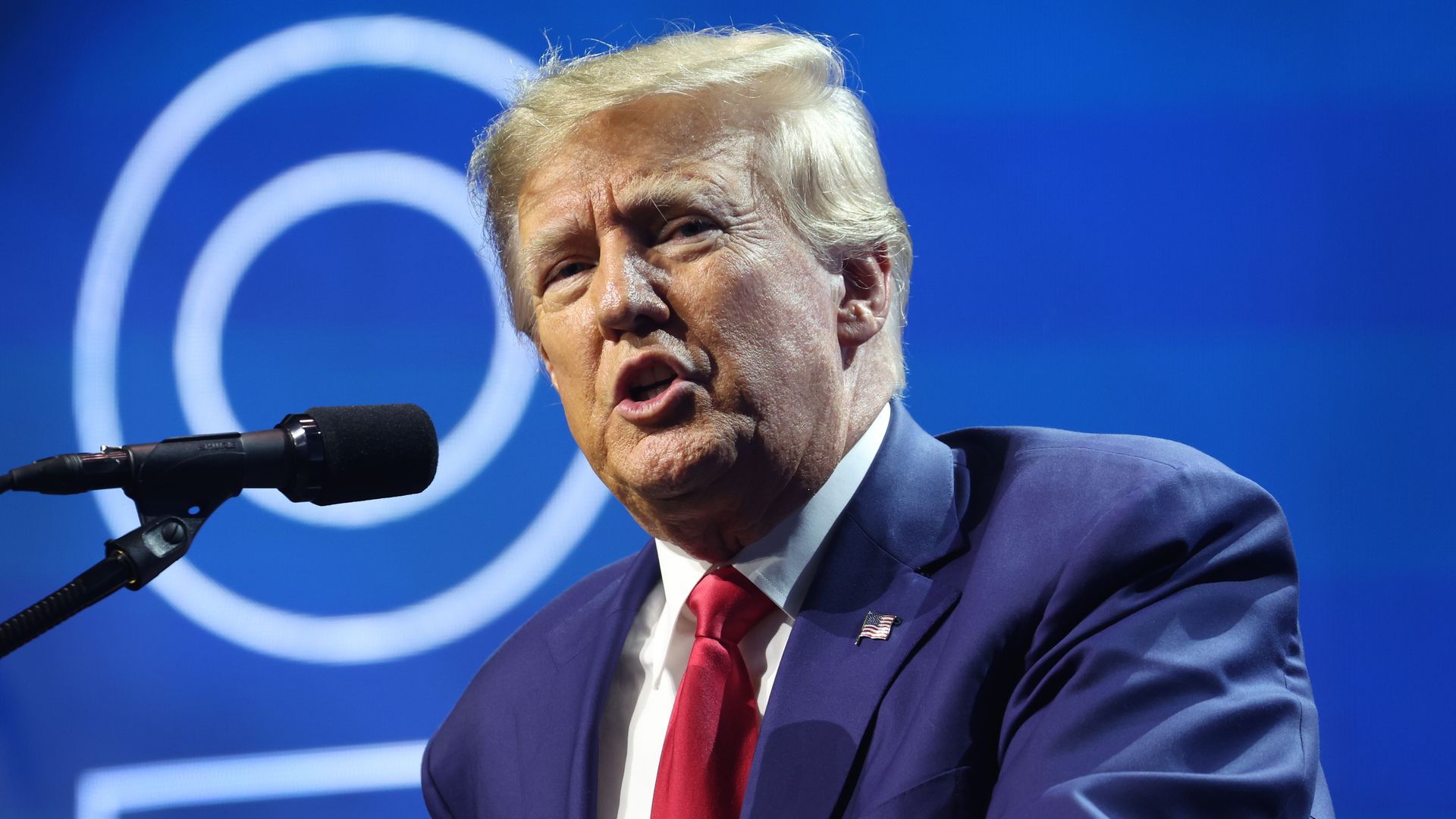 Former President Trump speaking in Indianapolis, Indiana, on April 14.