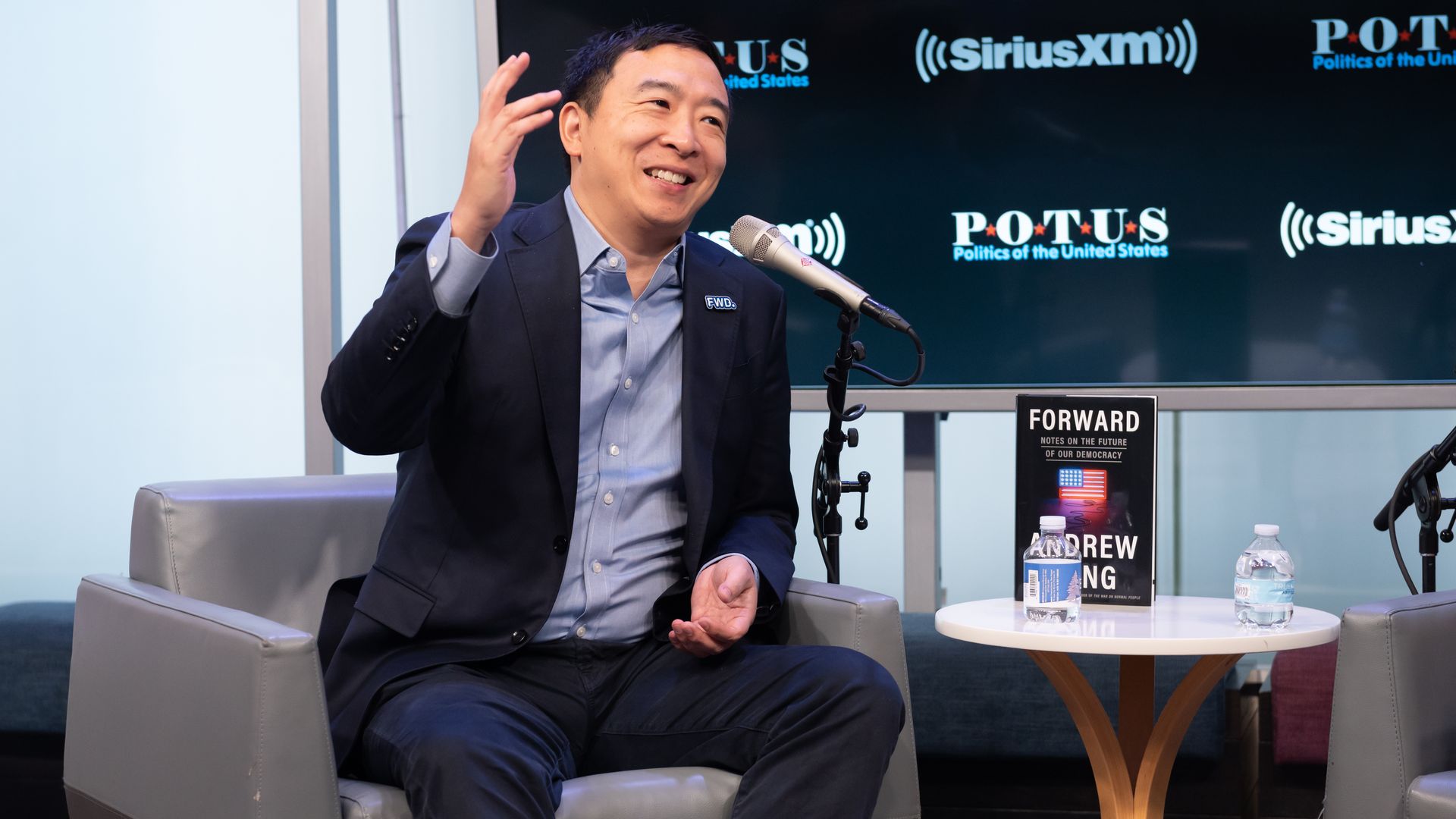 Andrew Yang attends a Town Hall event with SiriusXM's Laura Coates at the SiriusXM Studios on May 17.