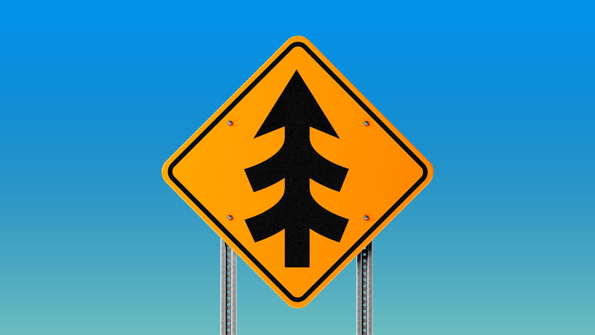 Illustration of road sign with multiple arrows merging