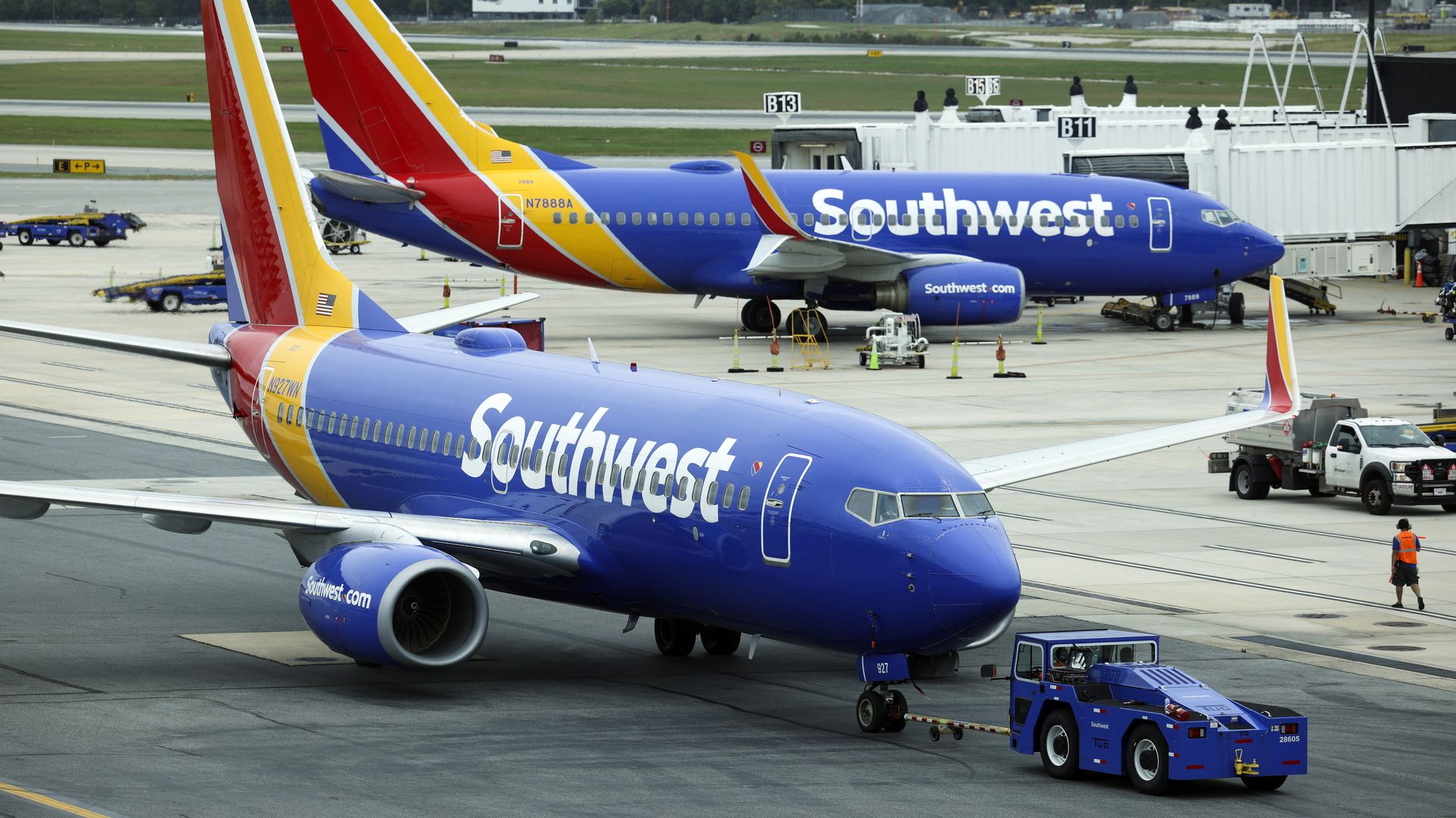 A Southwest Airlines airplane taxies from a gate at Baltimore Washington International Thurgood Marshall Airport on October 11, 2021 in Baltimore, Maryland. 