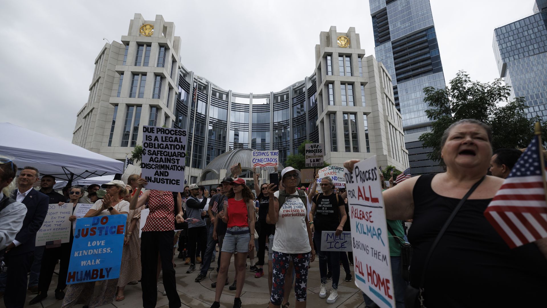Protesters gather in front of a court house in Nashville, Tennessee