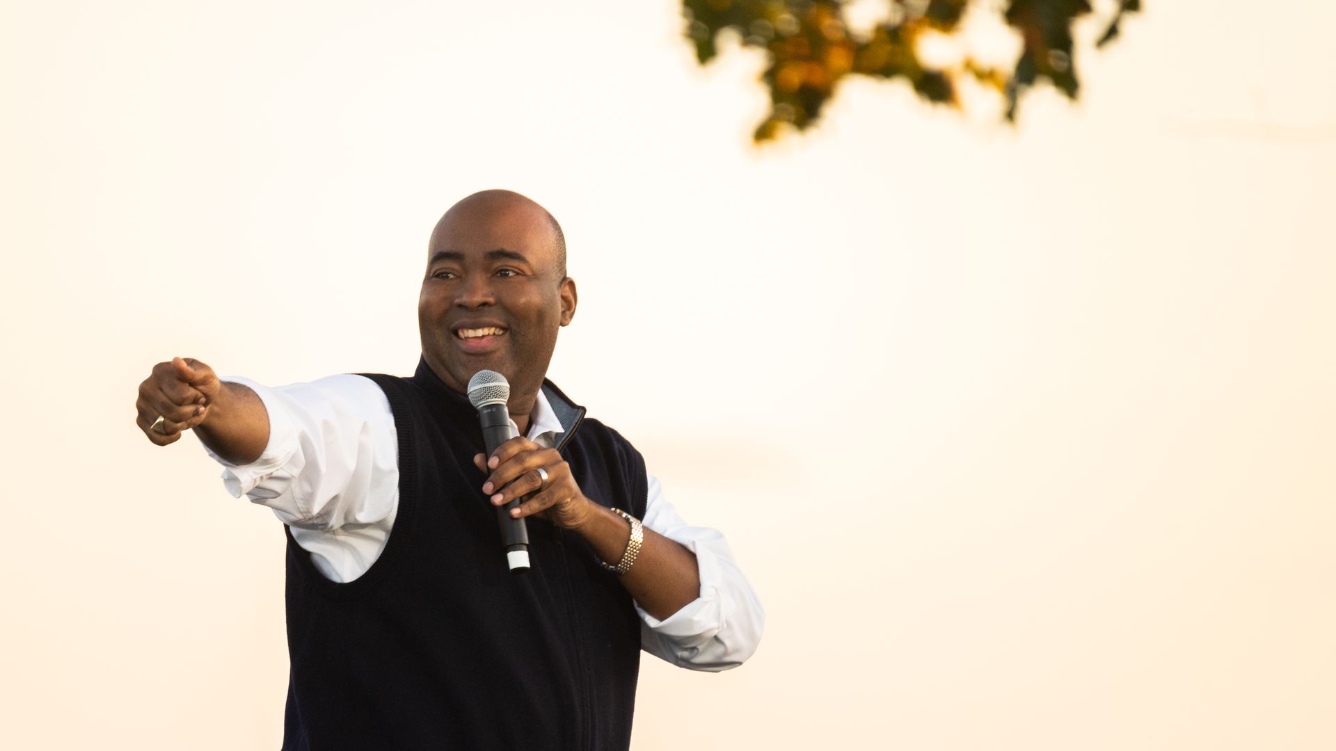 Democratic Senate candidate Jaime Harrison addresses supporters during a drive-in rally on October 17, 2020 in North Charleston, South Carolina.